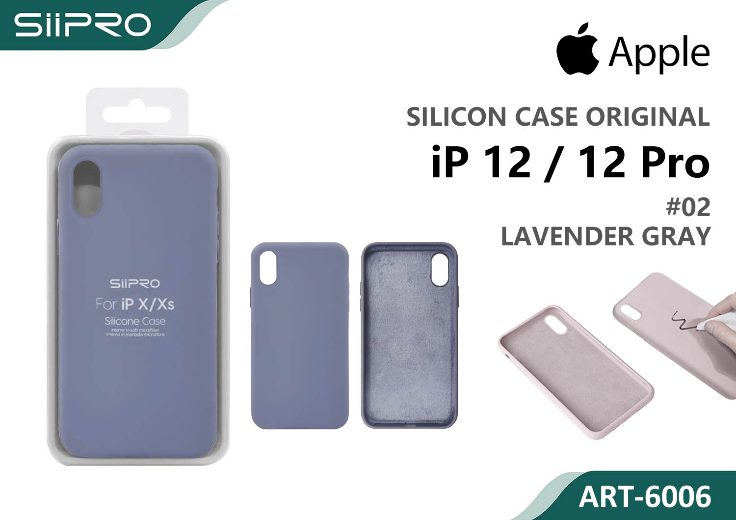 6006-IP12-12PRO-LAVENDERGRAY SILICONE CASE IP 12-12PRO #02 LAVENDER GRAY - immagine 1