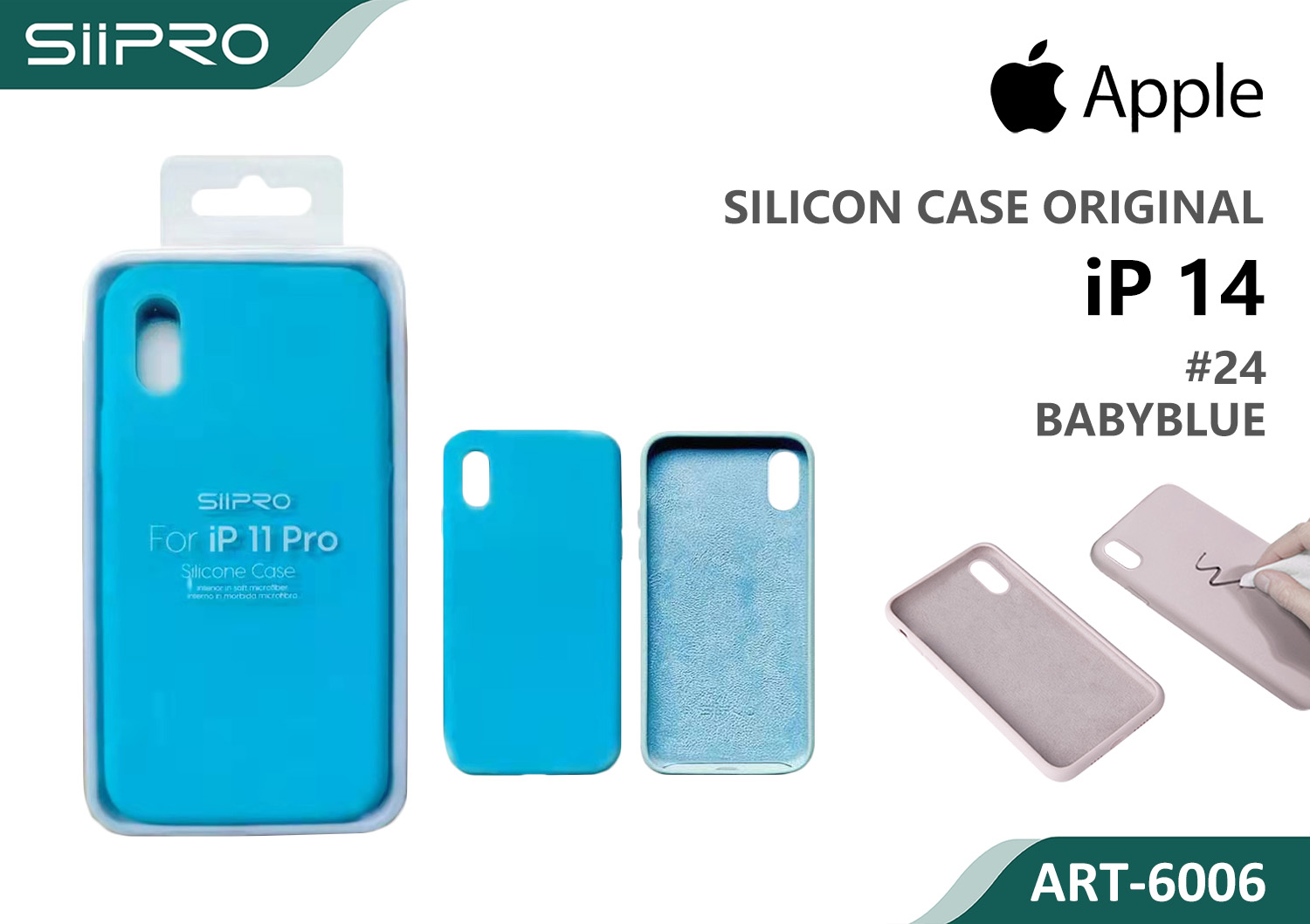 6006-IP14-BABYBLUE SILICONE CASE IP 14 #24 BABYBLUE - immagine 1