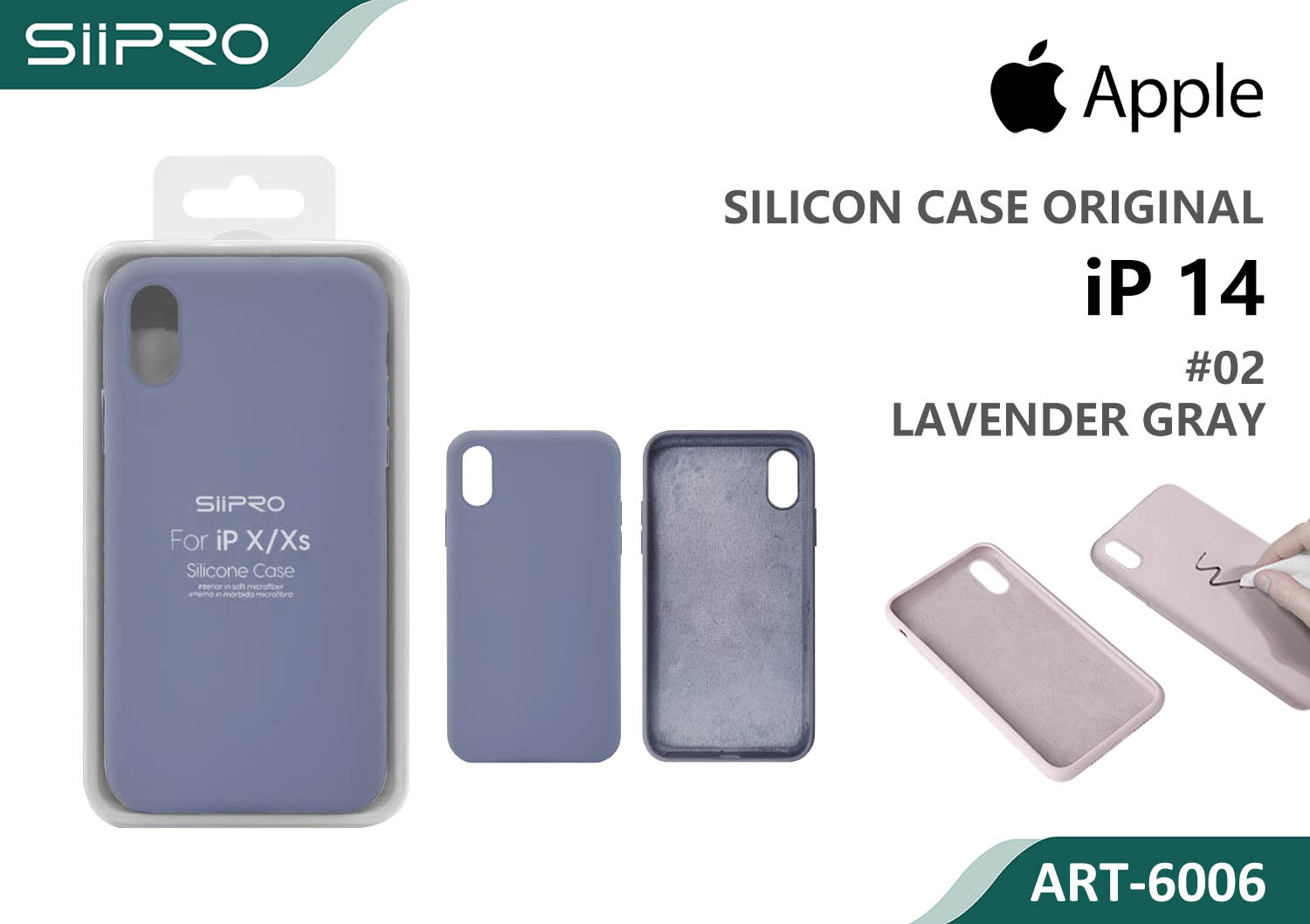 6006-IP14-LAVENDERGRAY SILICONE CASE IP 14 #02 LAVENDER GRAY - immagine 1