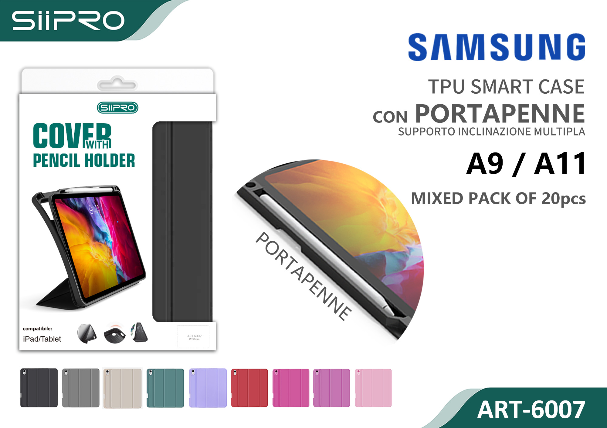 6007-SAMSUNG-A9-A11 COVER CON PORTAPENNA SAMSUNG TAB A11-A9 - immagine 1