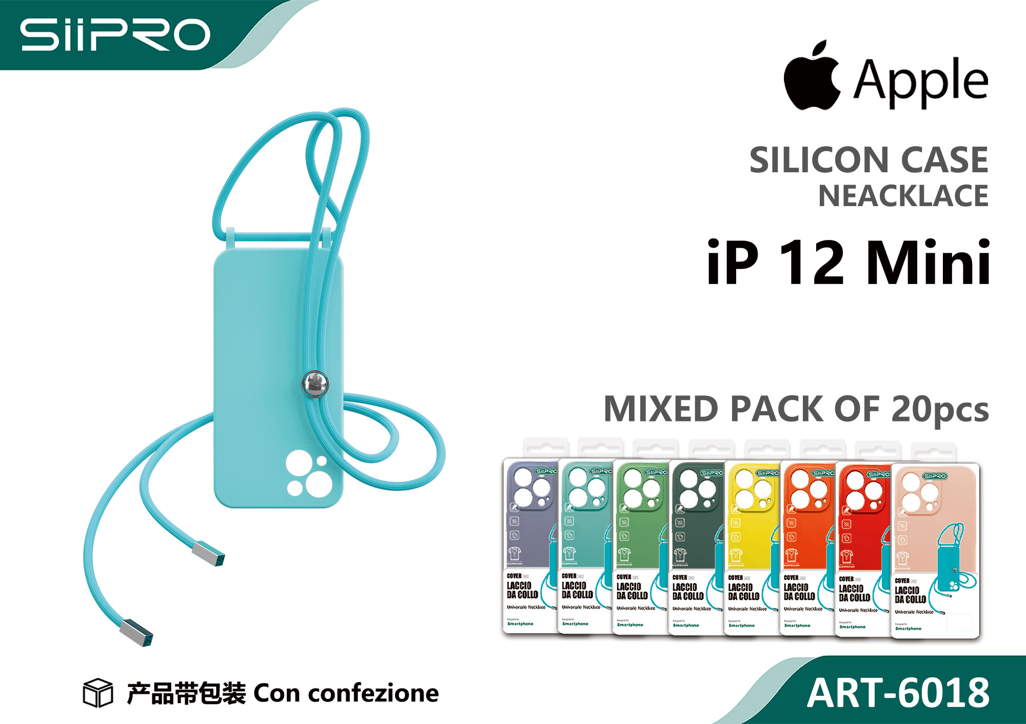 6018-IP12MINI SILICONE CASE CON LACCIO IP 12MINI - immagine 1