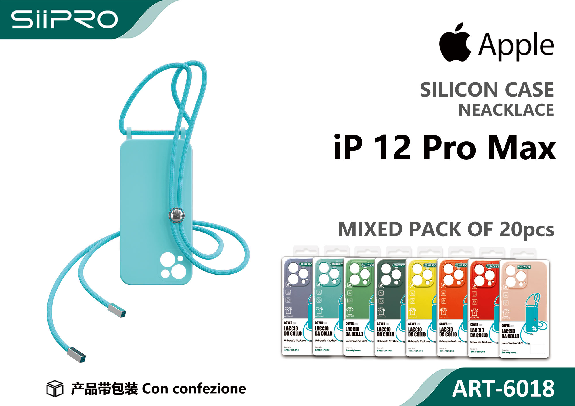 6018-IP12PROMAX SILICONE CASE CON LACCIO IP 12PROMAX - immagine 1