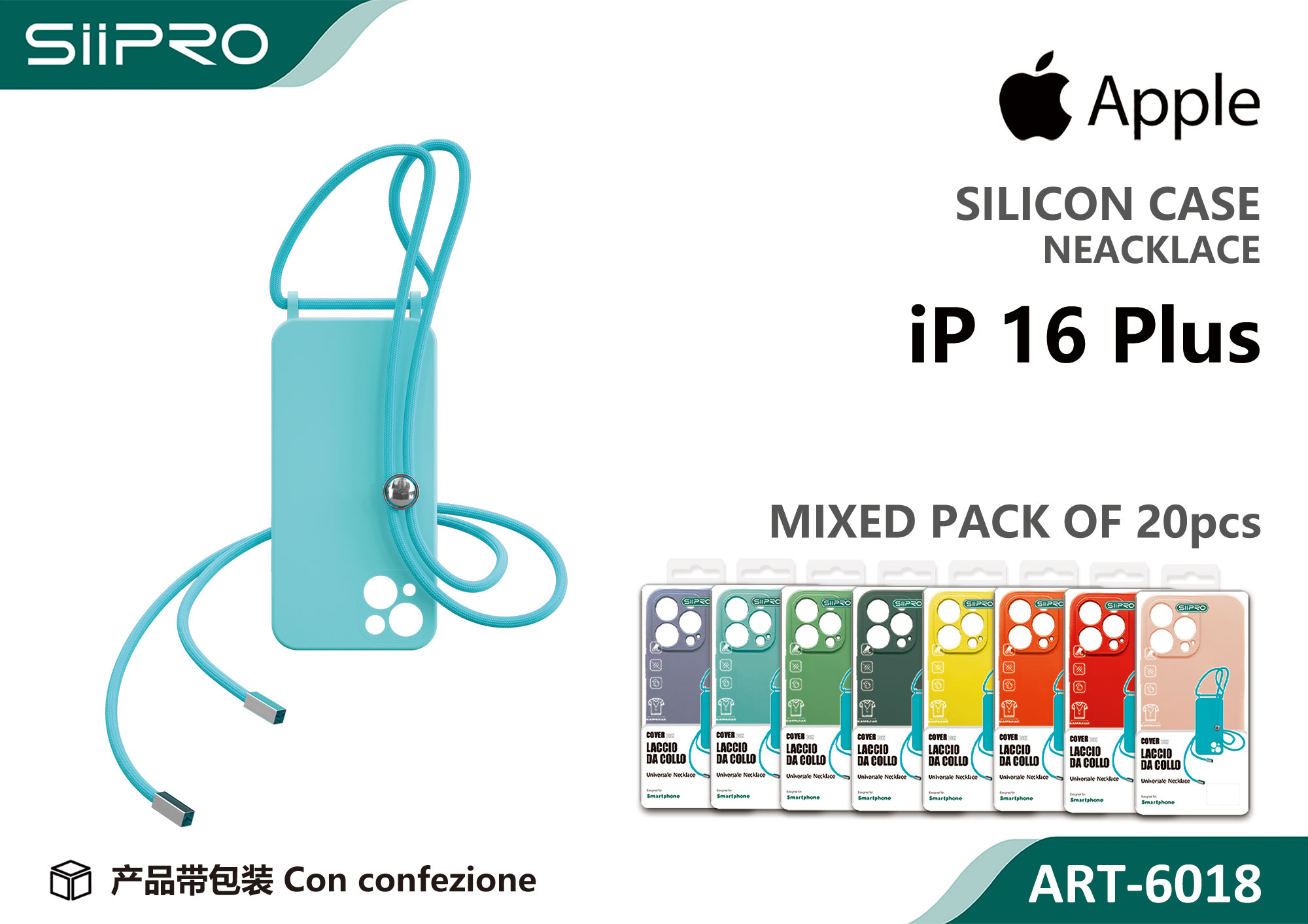 6018-IP16PLUS SILICONE CASE CON LACCIO IP 16PLUS - immagine 1