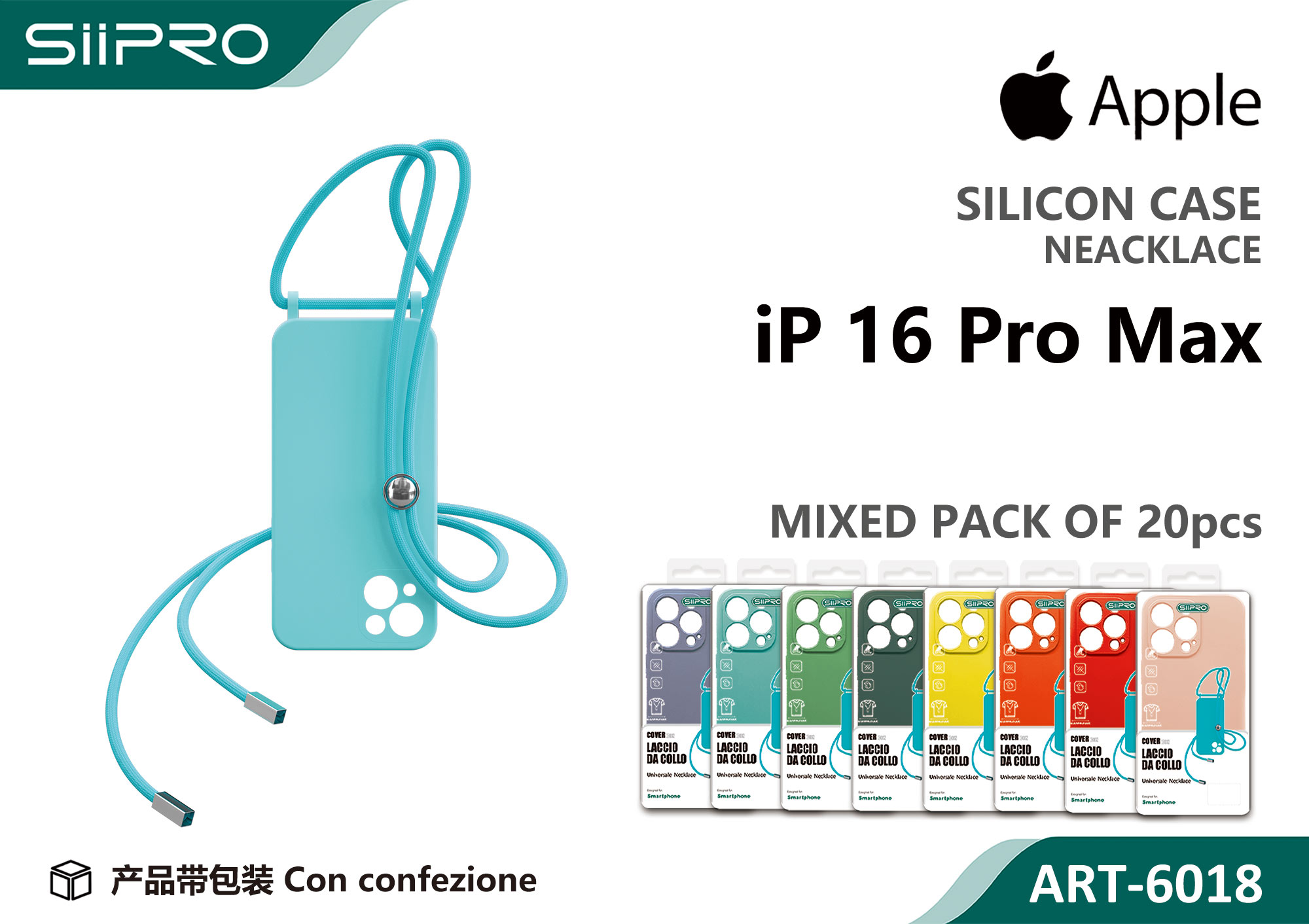 6018-IP16PROMAX SILICONE CASE CON LACCIO IP 16PROMAX - immagine 1