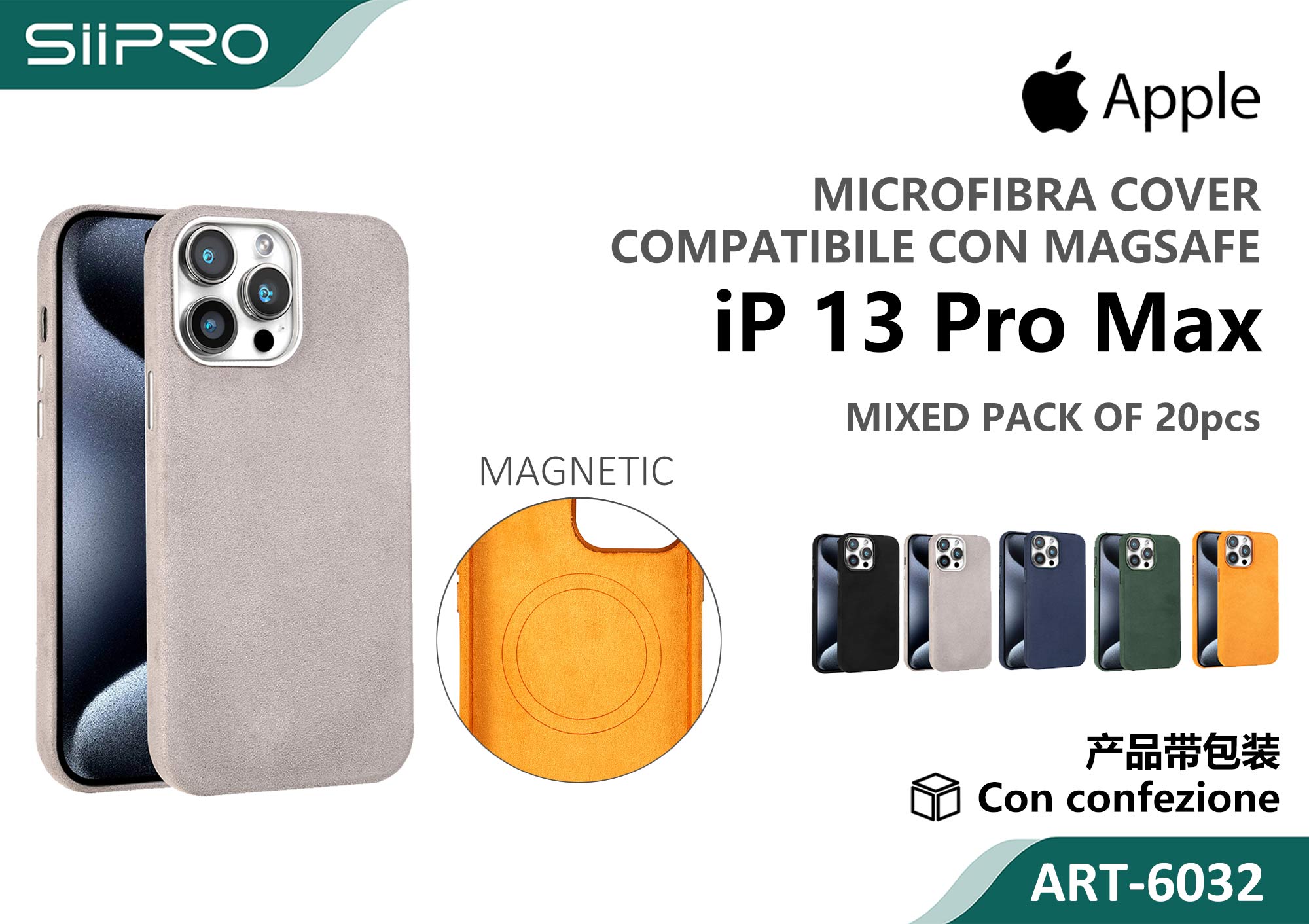 6032-IP13PROMAX COVER MICROFIBRA MAGNETICO IP 13PROMAX - immagine 1