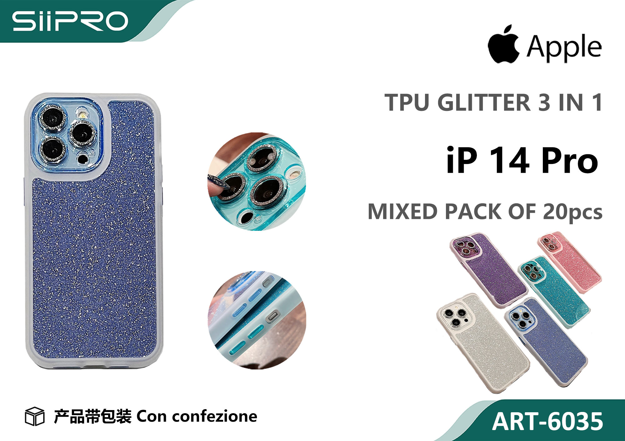 6035-IP14PRO COVER GLITTER IP 14PRO - immagine 1