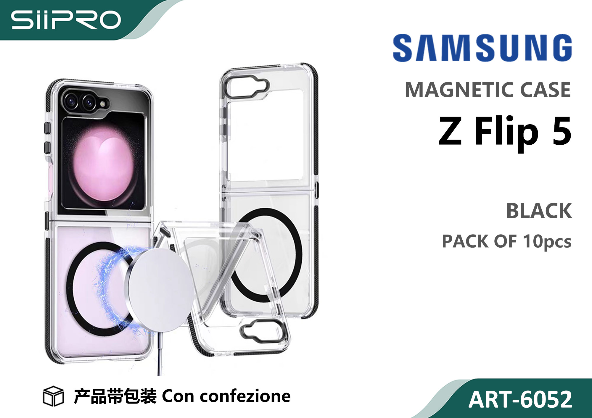 6052-ZFLIP-5-BLACK COVER MAGNETICO SAMSUNG ZFLIP-5 - immagine 1