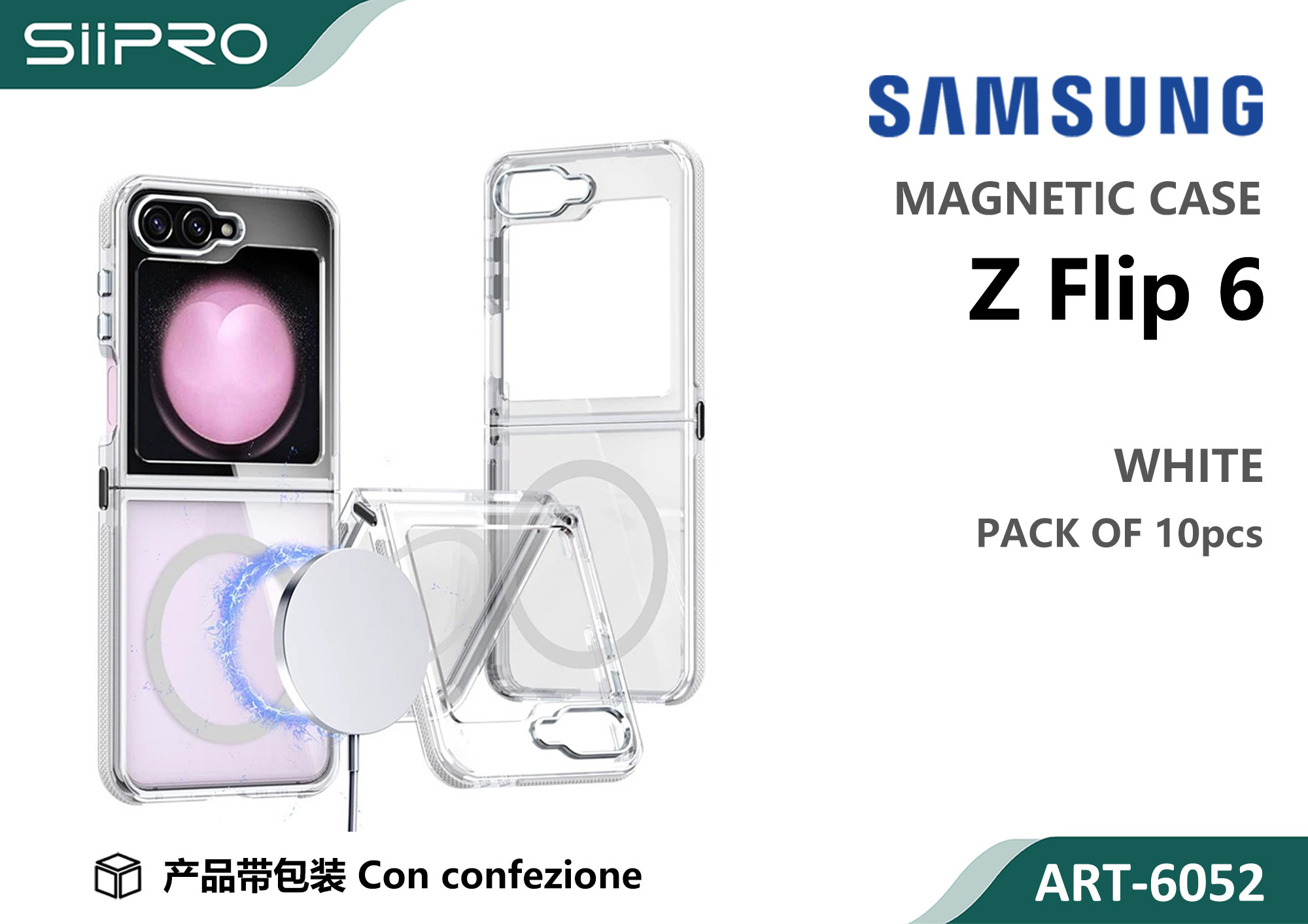 6052-ZFLIP-6-WHITE COVER MAGNETICO SAMSUNG ZFLIP-6 - immagine 1