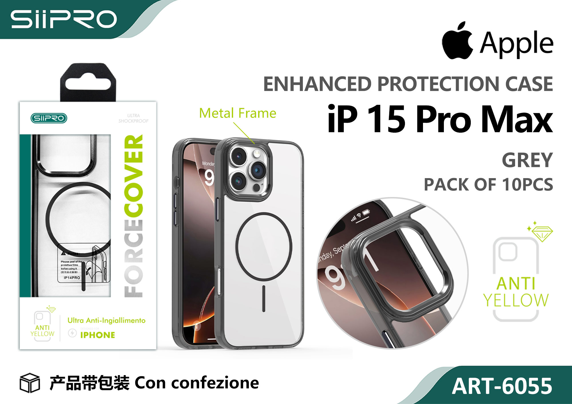 6055-IP15PROMAX-GREY COVER MAGNETICO FORCE IP 15PROMAX - immagine 1