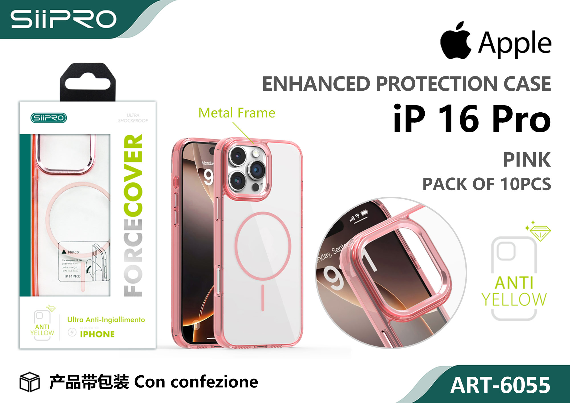 6055-IP16PRO-PINK COVER MAGNETICO FORCE IP 16PRO - immagine 1