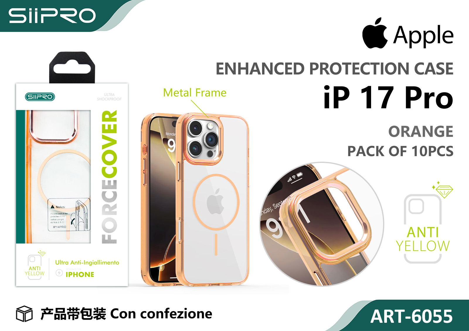 6055-IP17PRO-ORANGE COVER MAGNETICO FORCE IP 17PRO - immagine 1