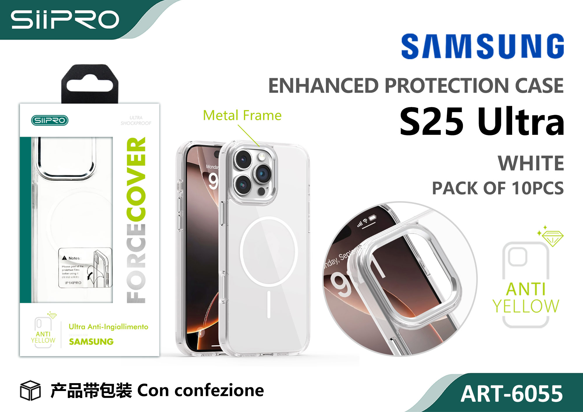 6055-S25ULTRA-WHITE COVER MAGNETICO FORCE SAMSUNG S25ULTRA - immagine 1