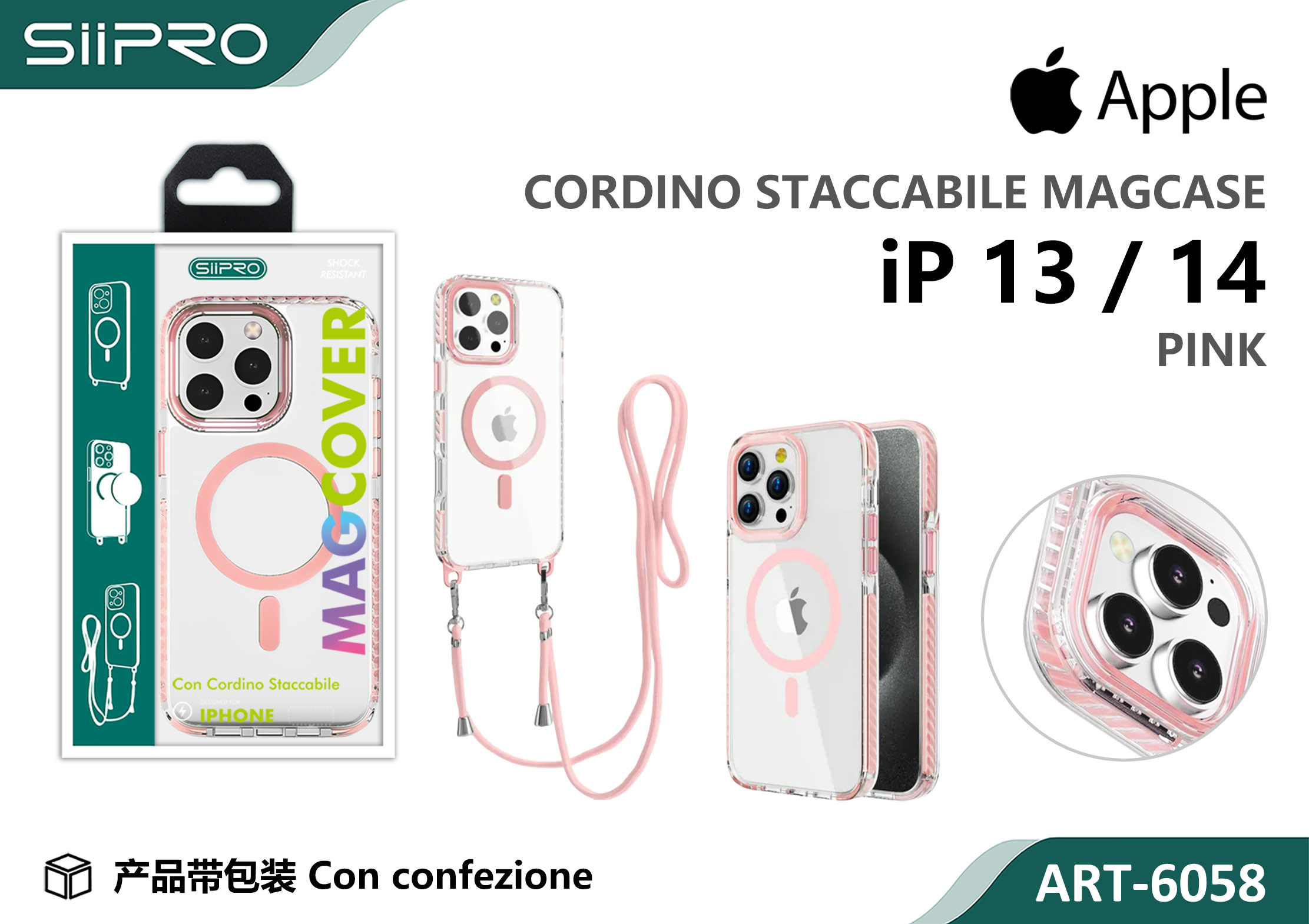 6058-IP13-14-PINK COVER TRASPARENTE CON LACCIO - immagine 1