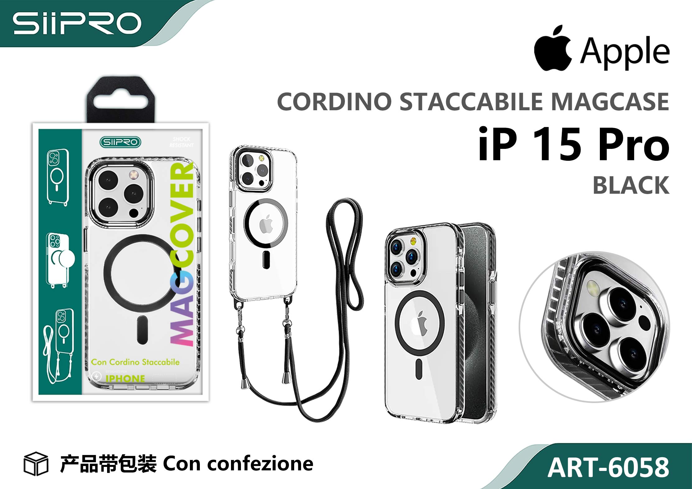 6058-IP15PRO-BLACK COVER TRASPARENTE CON LACCIO - immagine 1