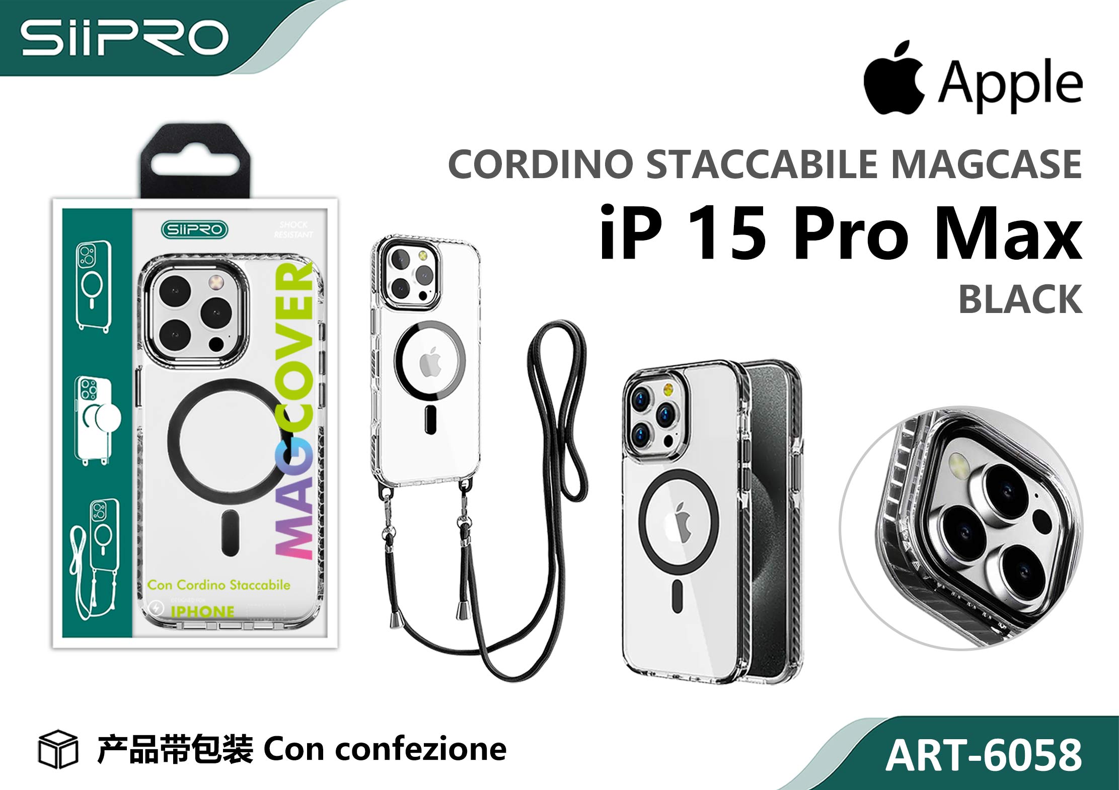 6058-IP15PROMAX-BLACK COVER TRASPARENTE CON LACCIO - immagine 1
