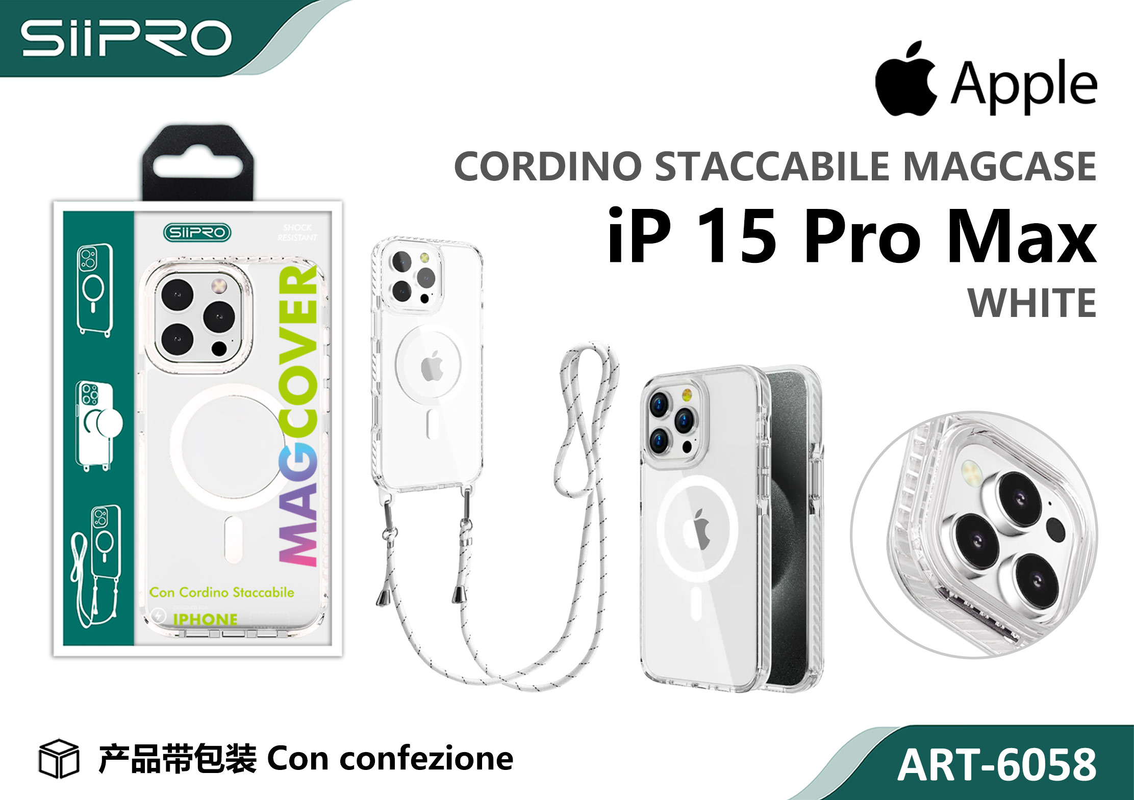 6058-IP15PROMAX-WHITE COVER TRASPARENTE CON LACCIO - immagine 1