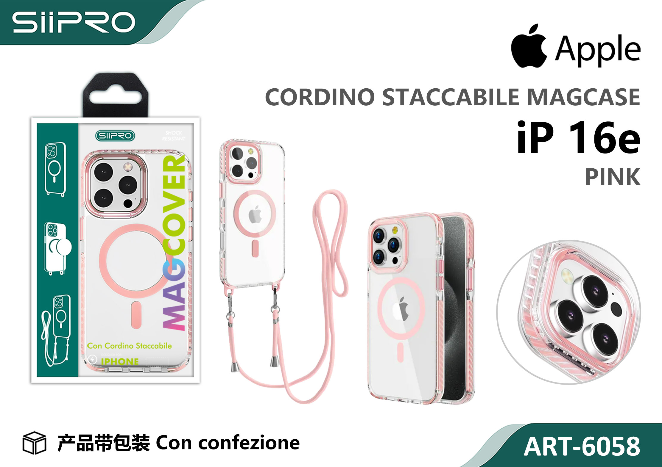 6058-IP16E-PINK COVER TRASPARENTE CON LACCIO - immagine 1