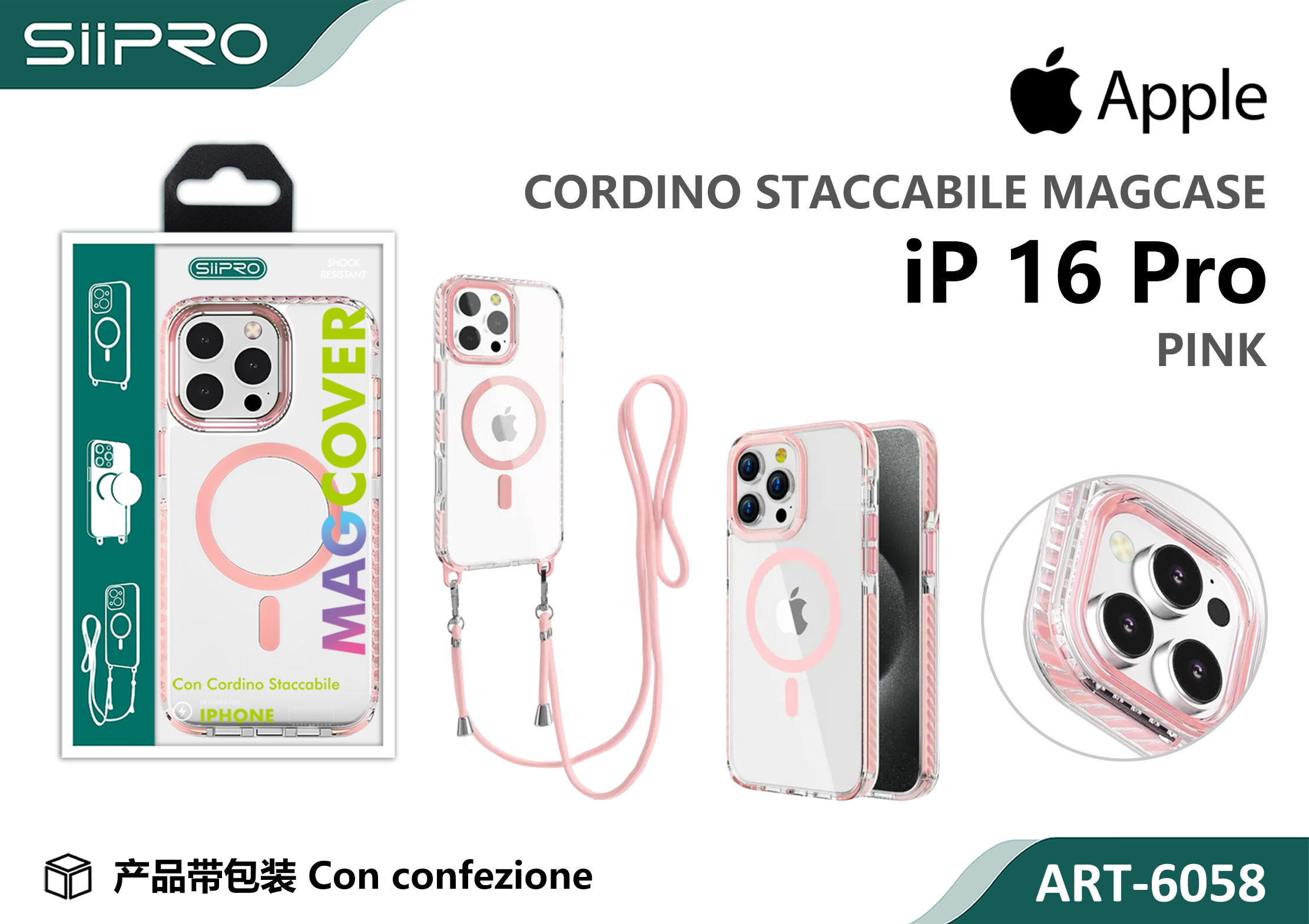 6058-IP16PRO-PINK COVER TRASPARENTE CON LACCIO - immagine 1