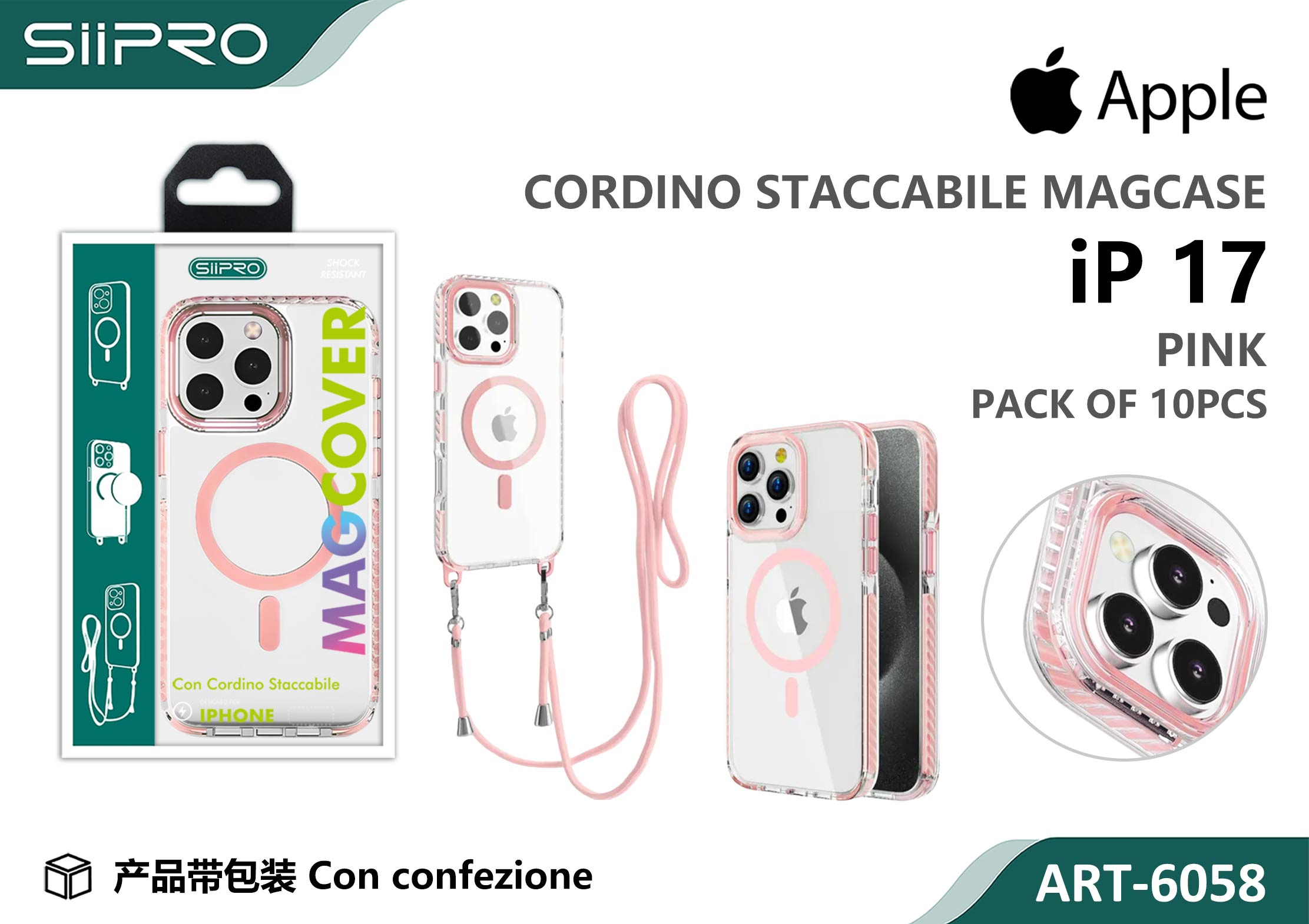 6058-IP17-PINK COVER TRASPARENTE CON LACCIO - immagine 1