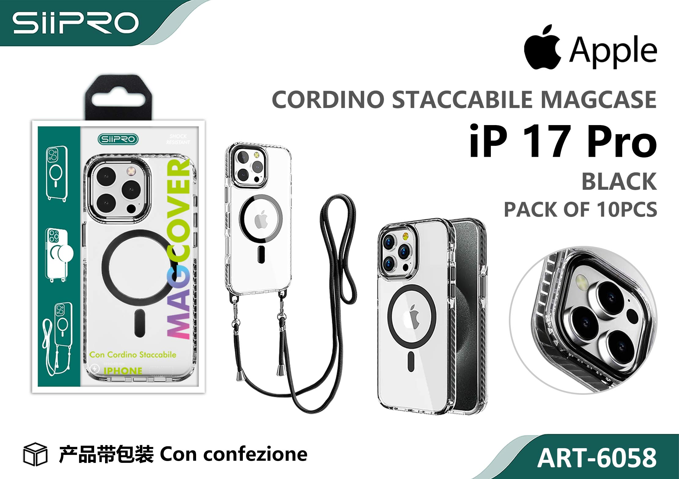 6058-IP17PRO-BLACK COVER TRASPARENTE CON LACCIO - immagine 1