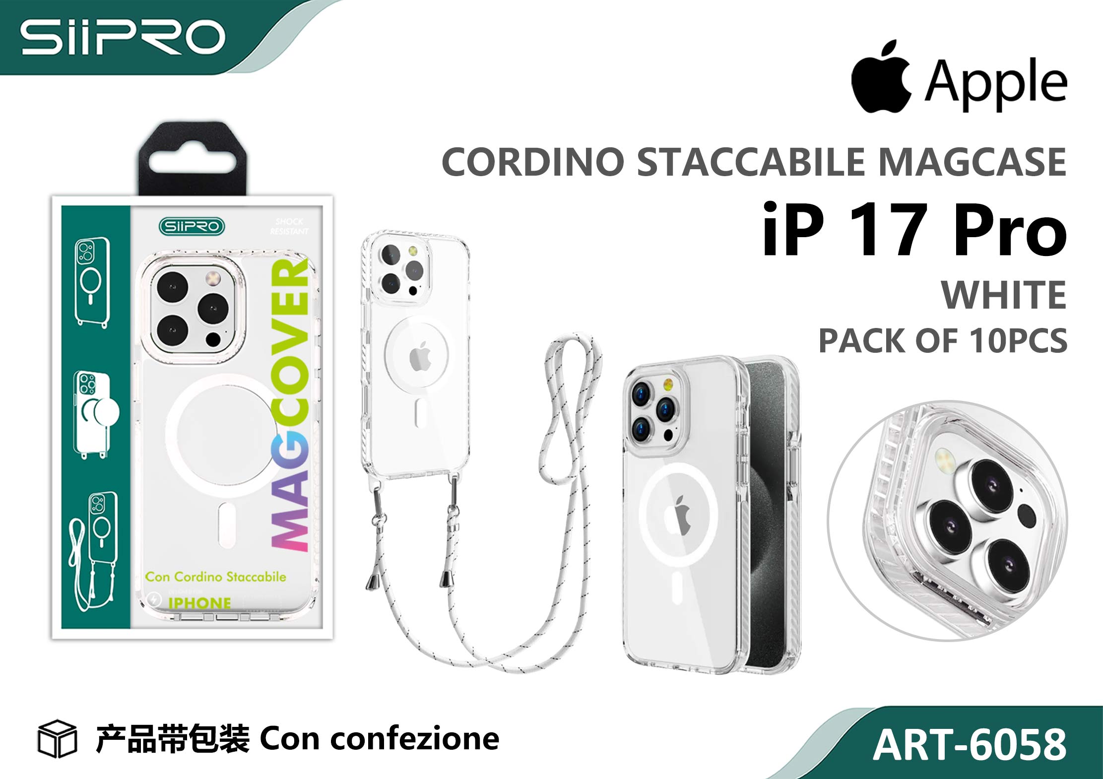 6058-IP17PRO-WHITE COVER TRASPARENTE CON LACCIO - immagine 1