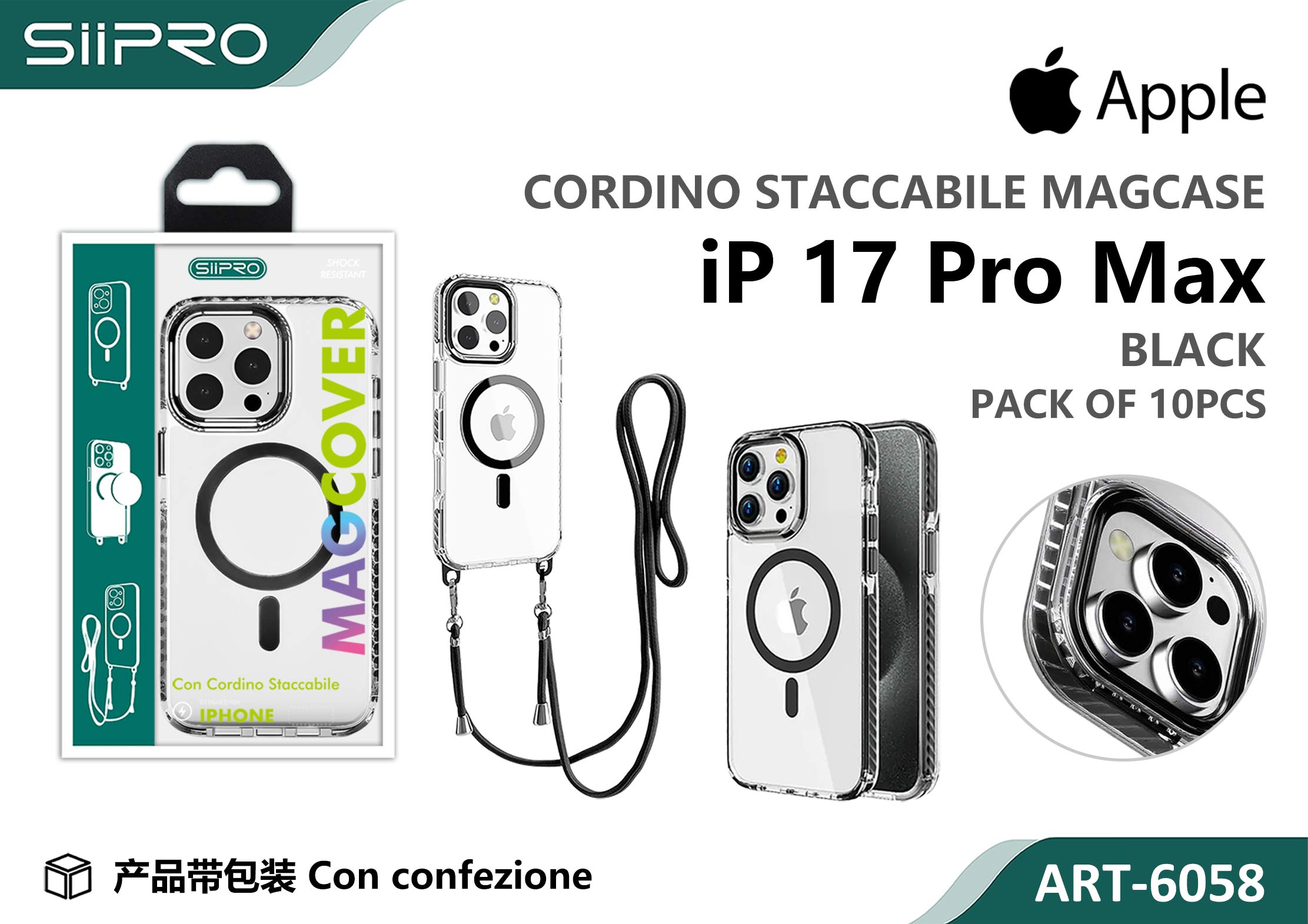 6058-IP17PROMAX-BLACK COVER TRASPARENTE CON LACCIO - immagine 1