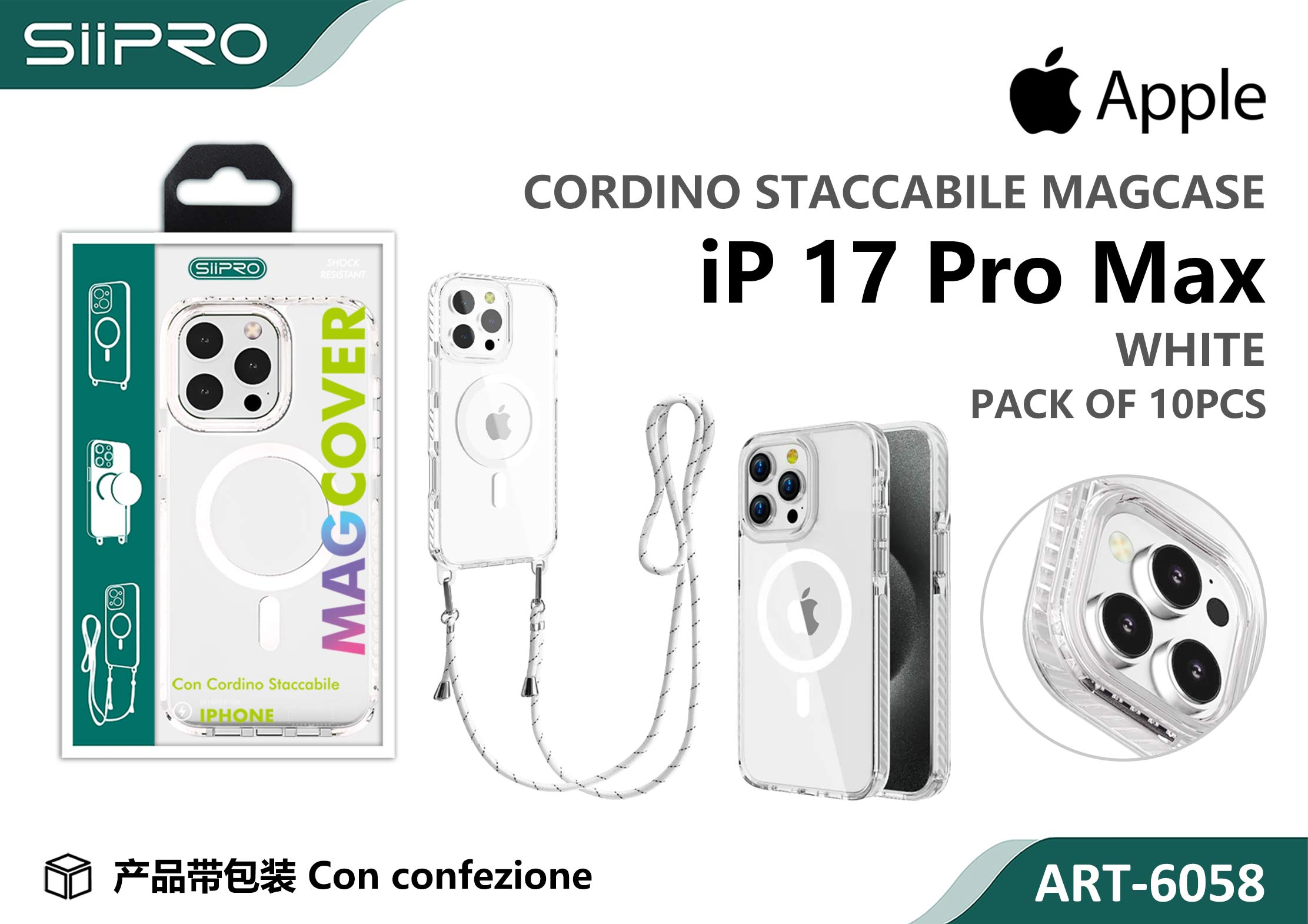 6058-IP17PROMAX-WHITE COVER TRASPARENTE CON LACCIO - immagine 1
