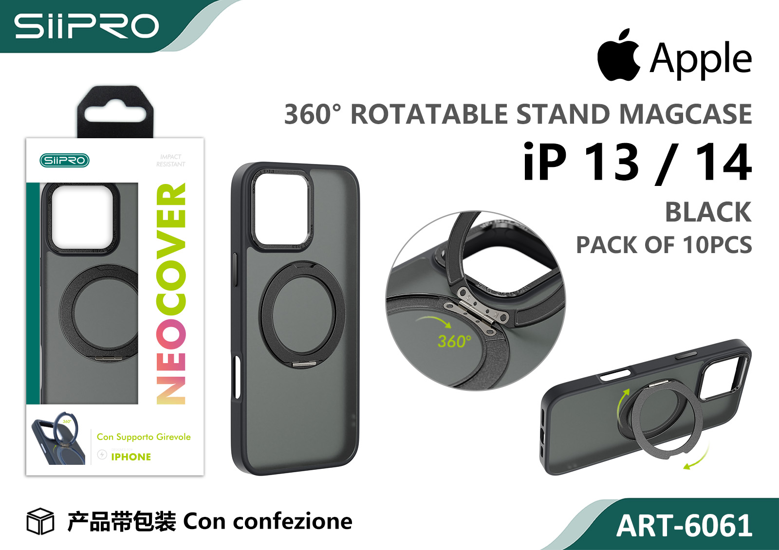 6061-IP13-14-BLACK COVER MAGNETICO NEO CON SUPPORTO GIREVOLE IP 13-14 - immagine 1