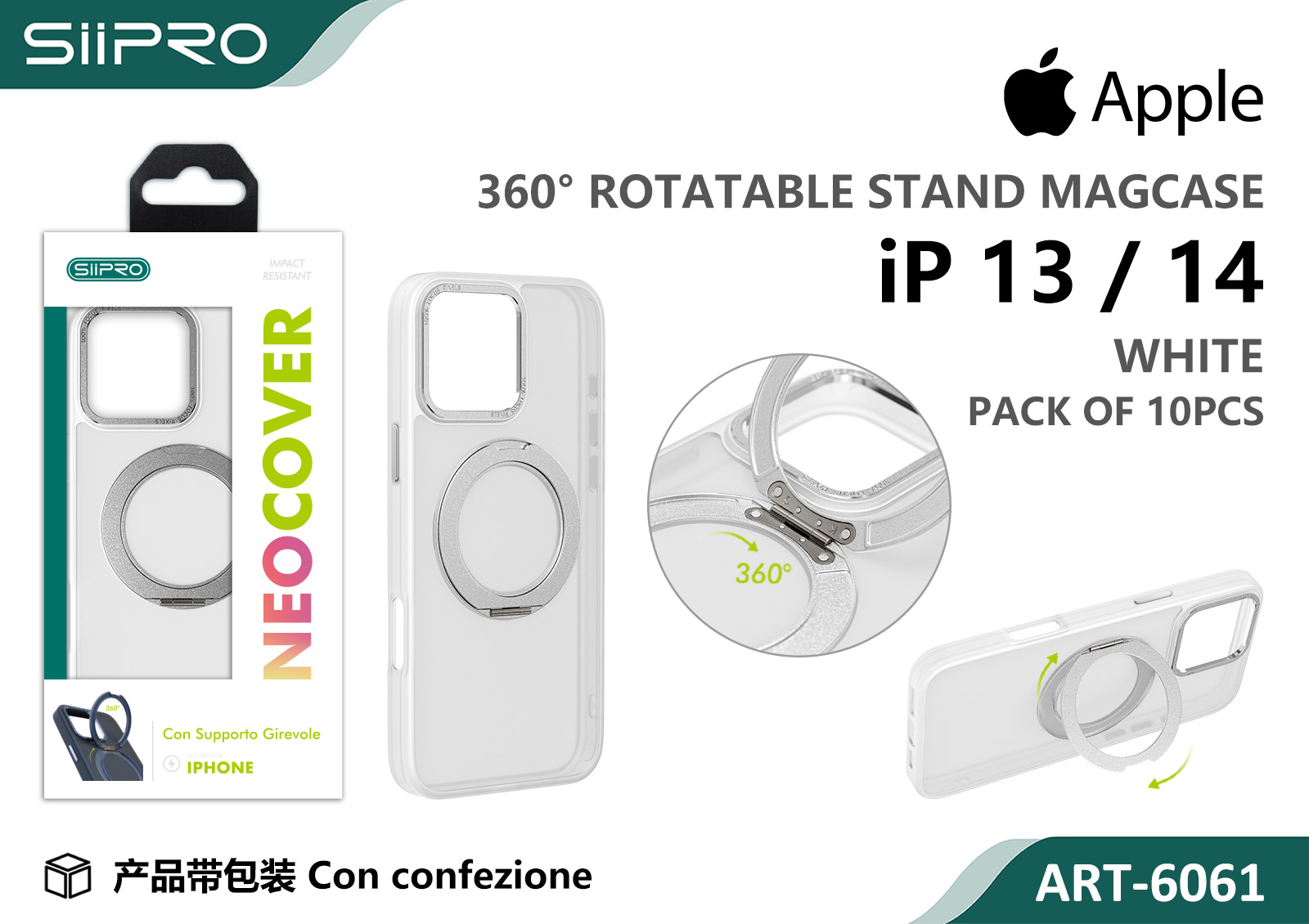 6061-IP13-14-WHITE COVER MAGNETICO NEO CON SUPPORTO GIREVOLE IP 13-14 - immagine 1
