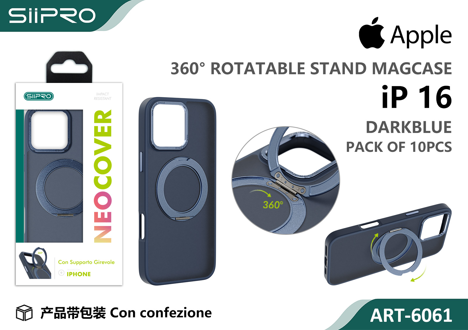 6061-IP16-DARKBLUE COVER MAGNETICO NEO CON SUPPORTO GIREVOLE IP 16 - immagine 1