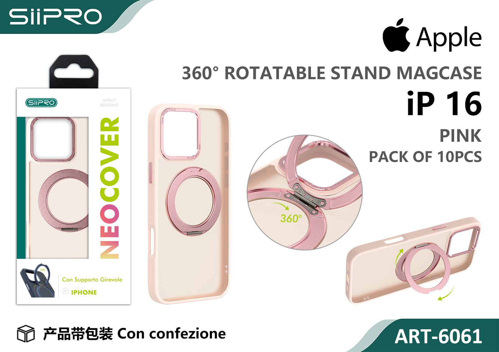 6061-IP16-PINK COVER MAGNETICO NEO CON SUPPORTO GIREVOLE IP 16 - immagine 1