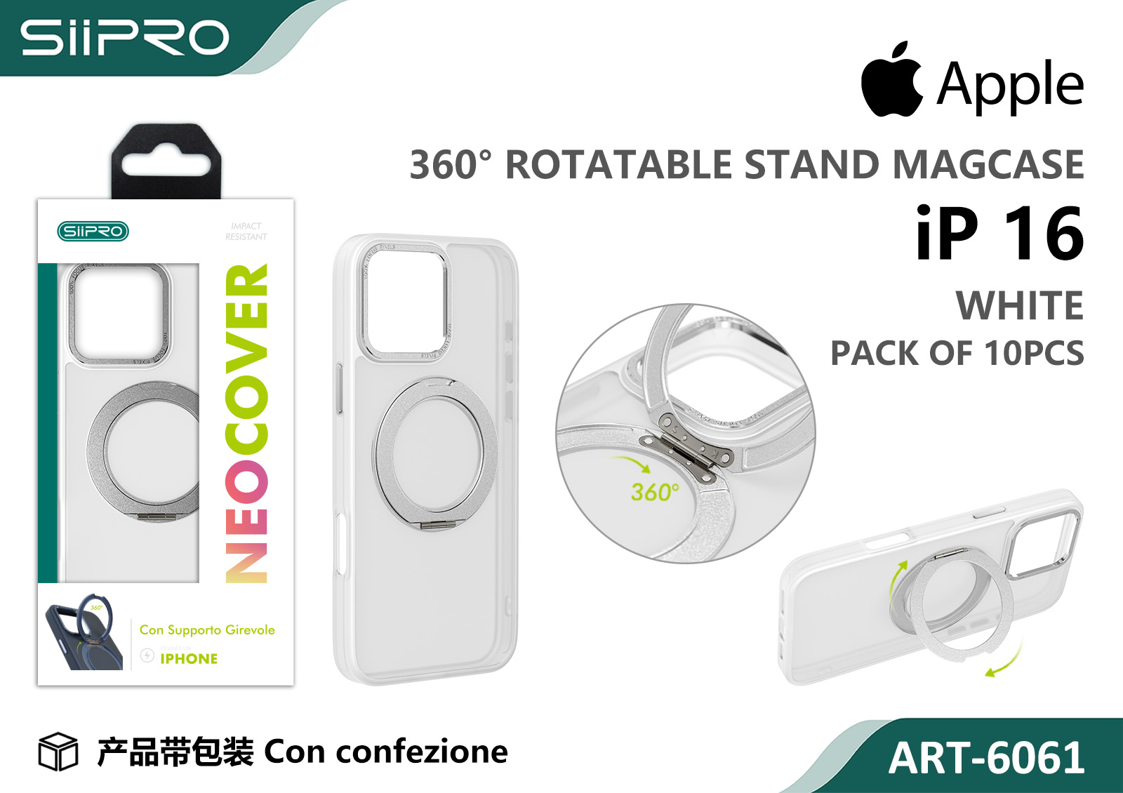 6061-IP16-WHITE COVER MAGNETICO NEO CON SUPPORTO GIREVOLE IP 16 - immagine 1
