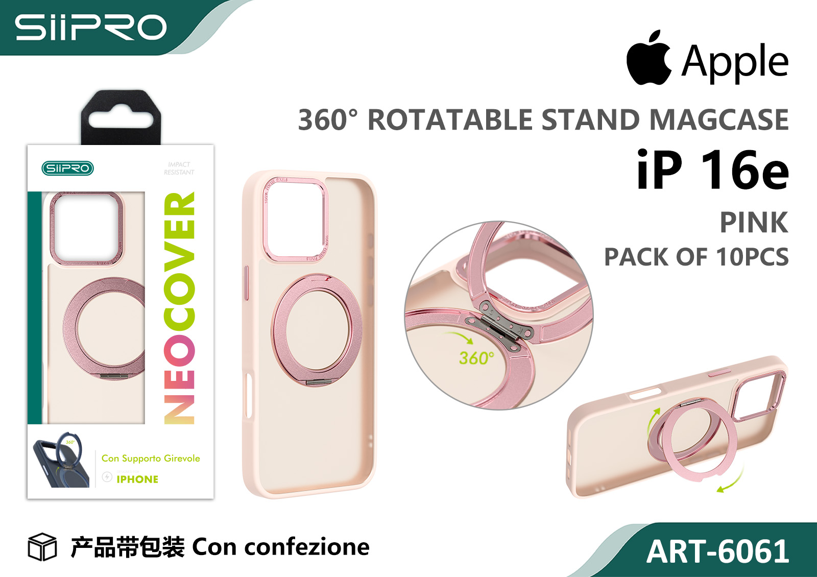6061-IP16E-PINK COVER MAGNETICO NEO CON SUPPORTO GIREVOLE IP 16E-17E - immagine 1