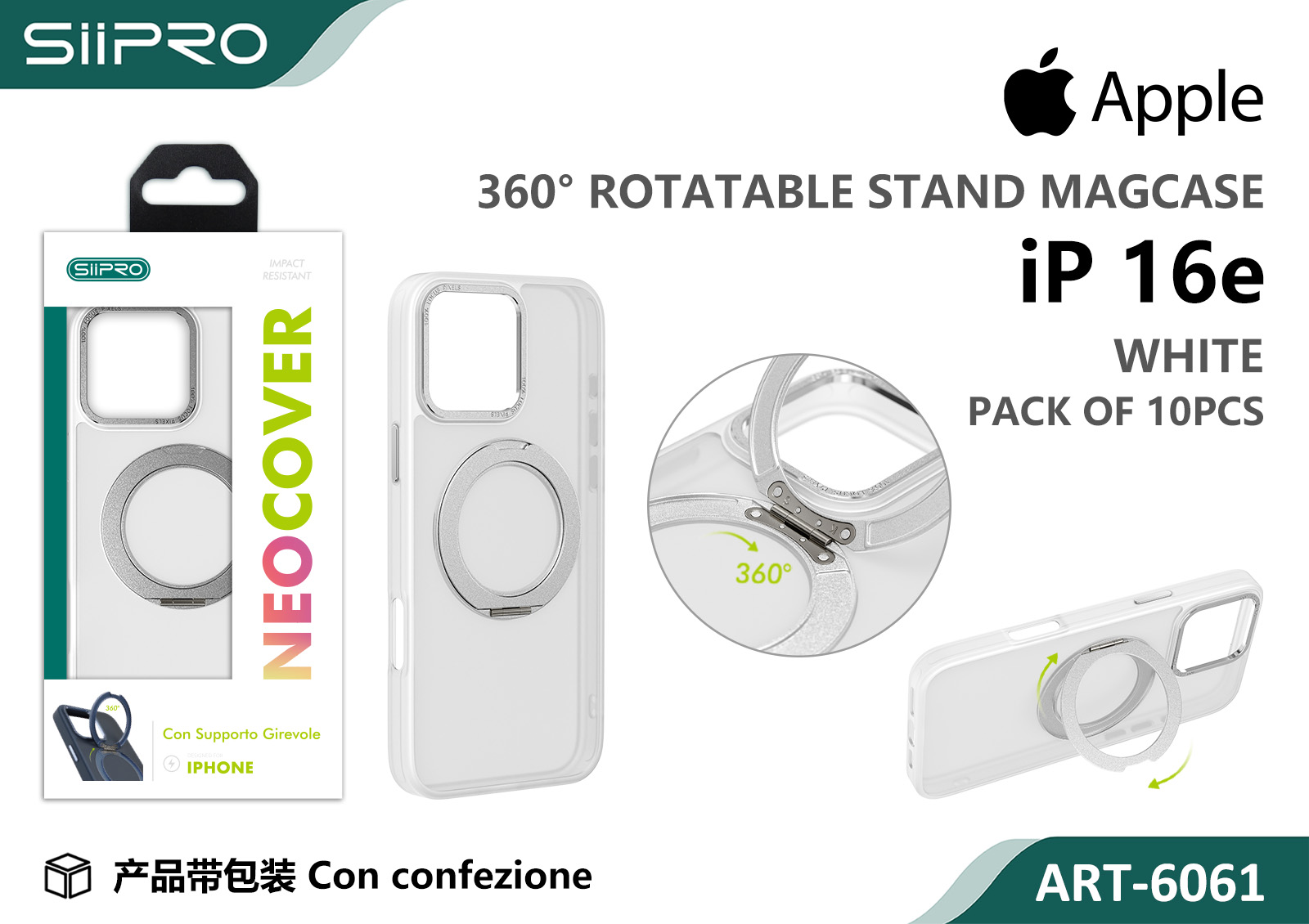 6061-IP16E-WHITE COVER MAGNETICO NEO CON SUPPORTO GIREVOLE IP 16E-17E - immagine 1