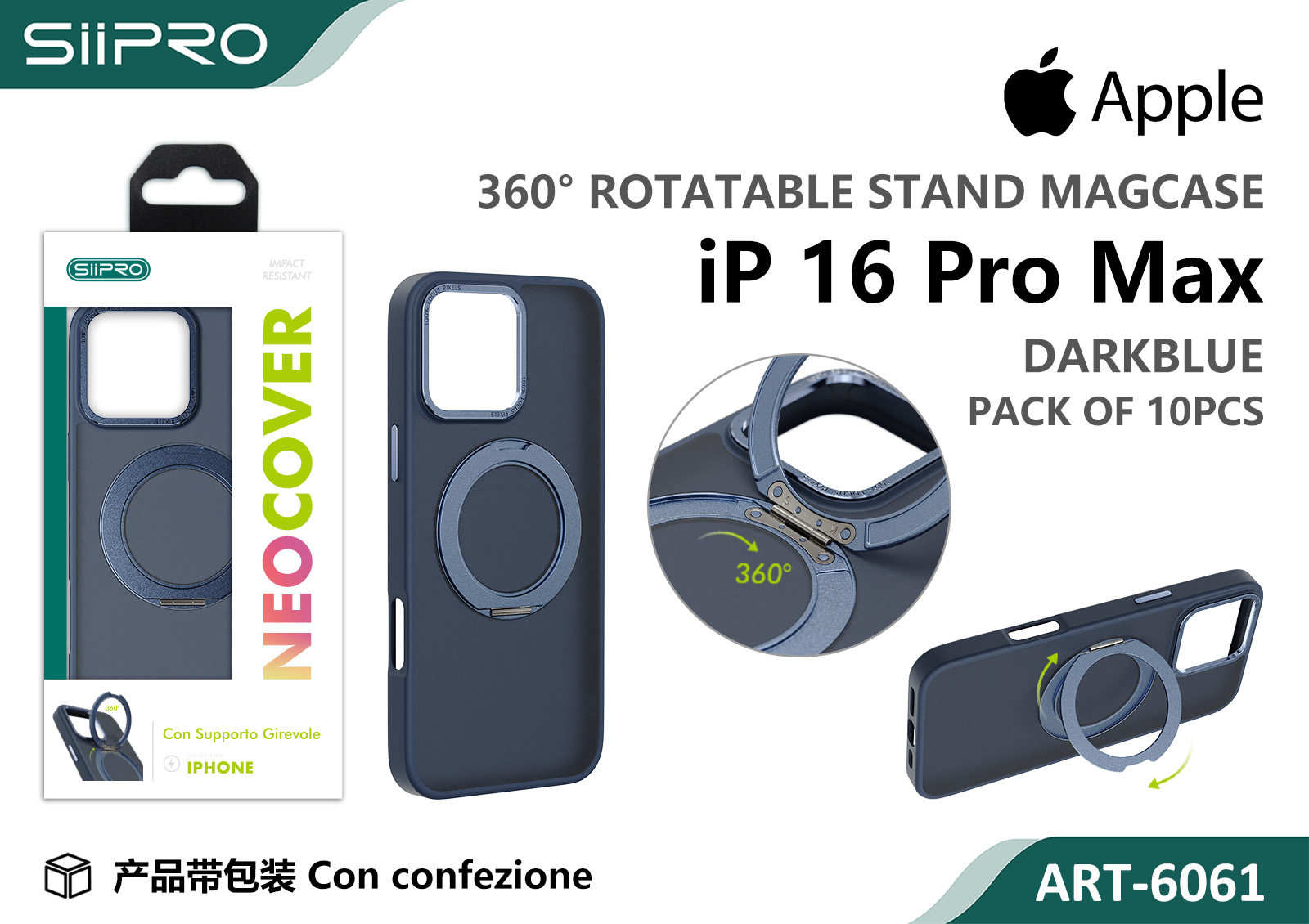 6061-IP16PROMAX-DARKBLUE COVER MAGNETICO NEO CON SUPPORTO GIREVOLE IP 16PROMAX - immagine 1