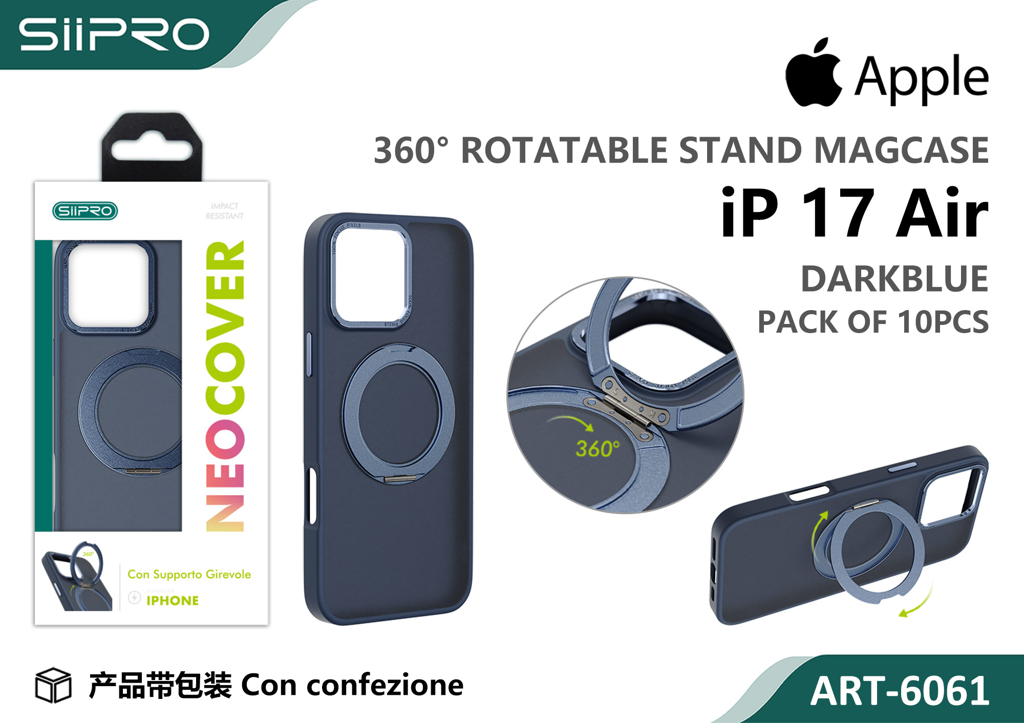 6061-IP17AIR-DARKBLUE COVER MAGNETICO NEO CON SUPPORTO GIREVOLE IP 17AIR - immagine 1