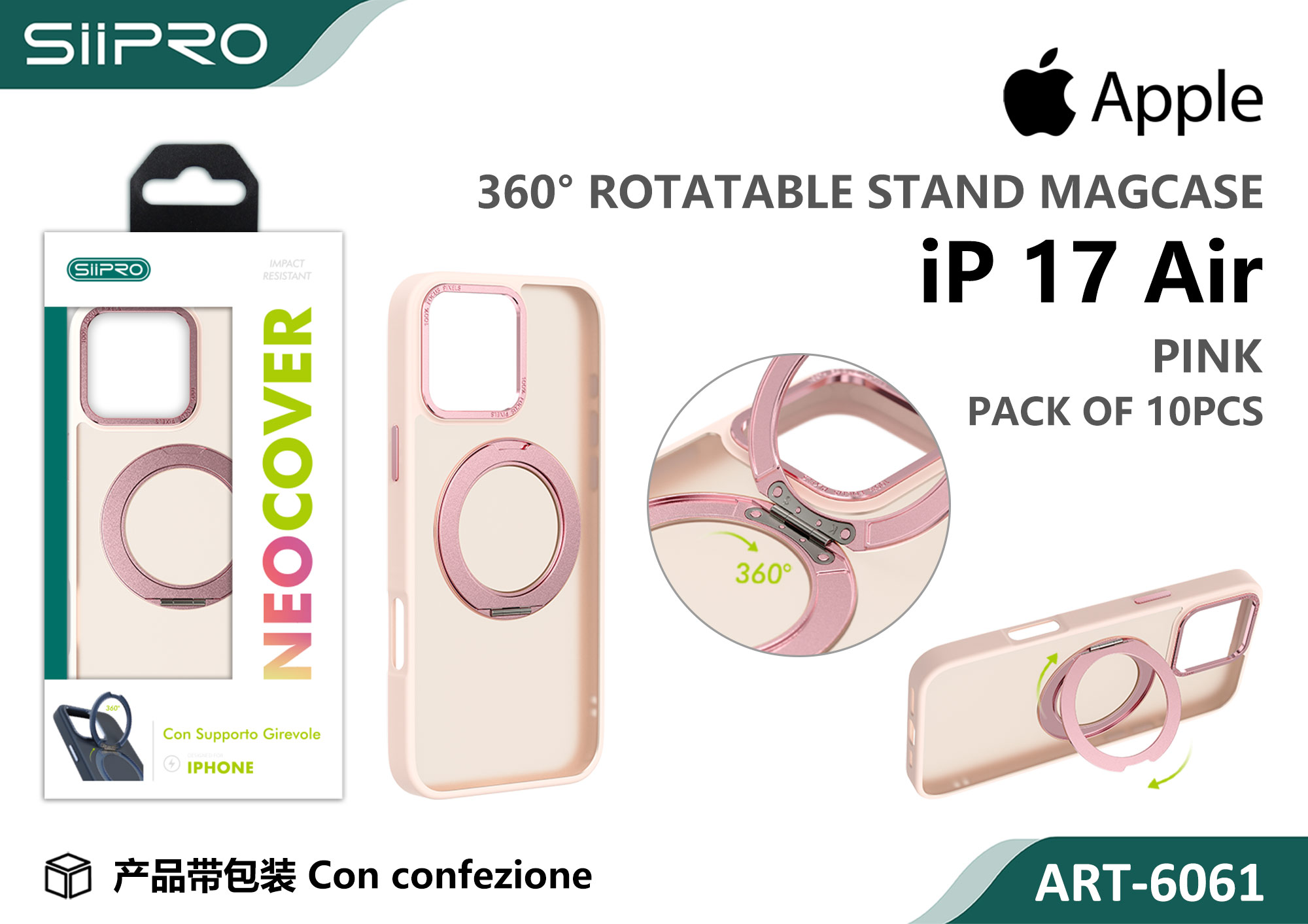 6061-IP17AIR-PINK COVER MAGNETICO NEO CON SUPPORTO GIREVOLE IP 17AIR - immagine 1