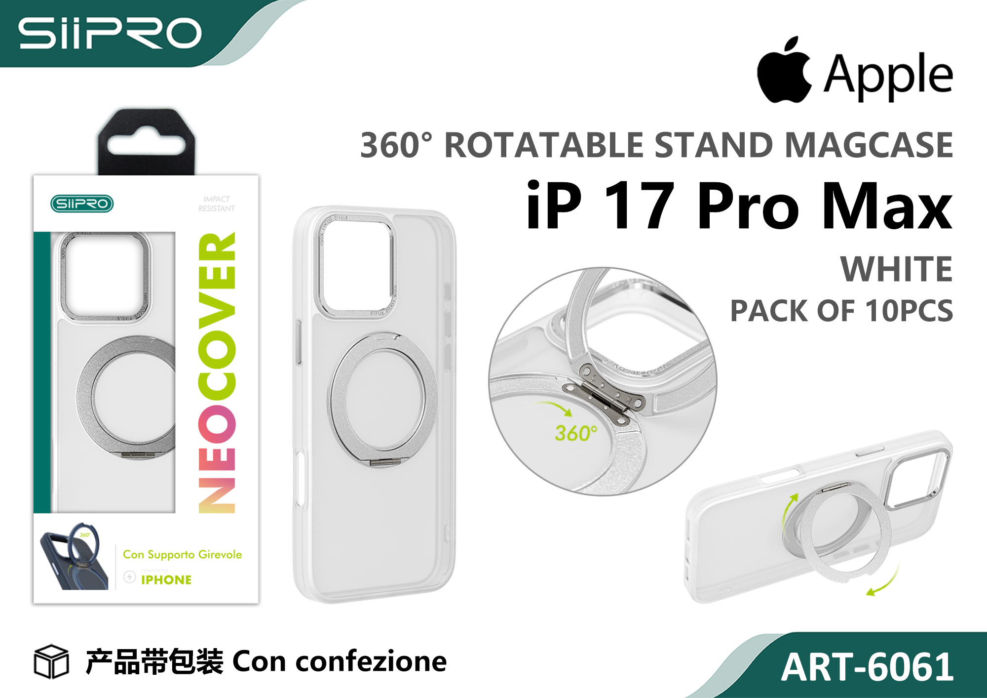 6061-IP17PROMAX-WHITE COVER MAGNETICO NEO CON SUPPORTO GIREVOLE IP 17PROMAX - immagine 1
