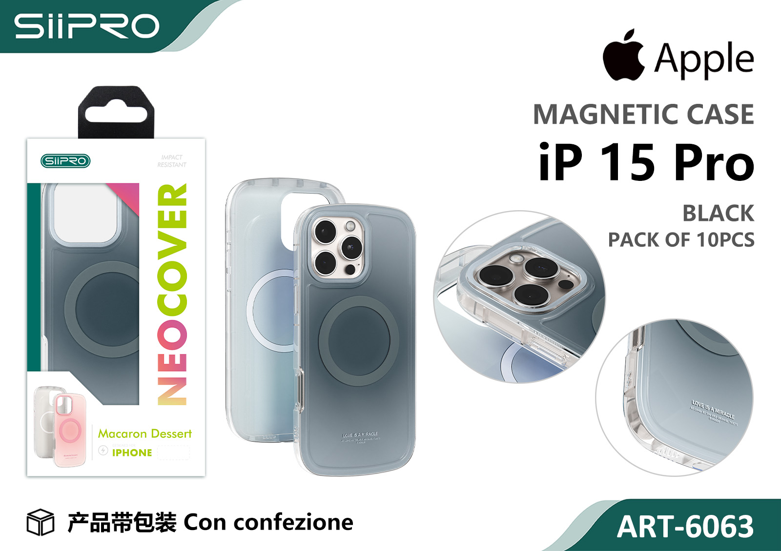 6063-IP15PRO-BLACK COVER MAGNETICO MACARON IP 15PRO - immagine 1