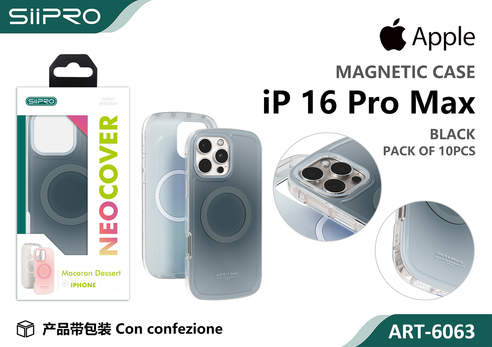 6063-IP16PROMAX-BLACK COVER MAGNETICO MACARON IP 16PROMAX - immagine 1