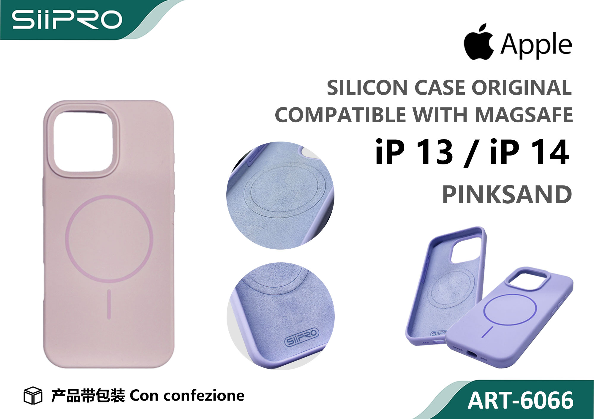 6066-IP13-14-PINKSAND SILICONE CASE CON MAGNETICO IP 13-14 - immagine 1