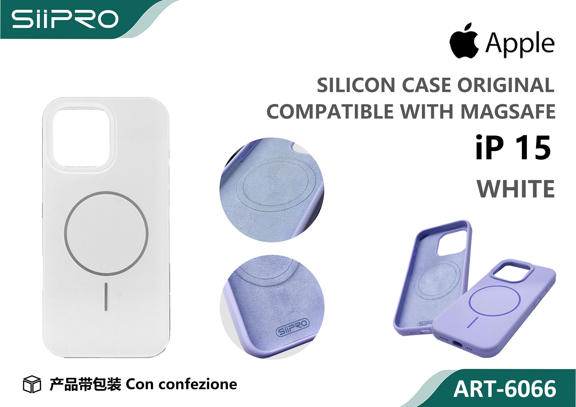 6066-IP15-WHITE SILICONE CASE CON MAGNETICO IP 15 - immagine 1