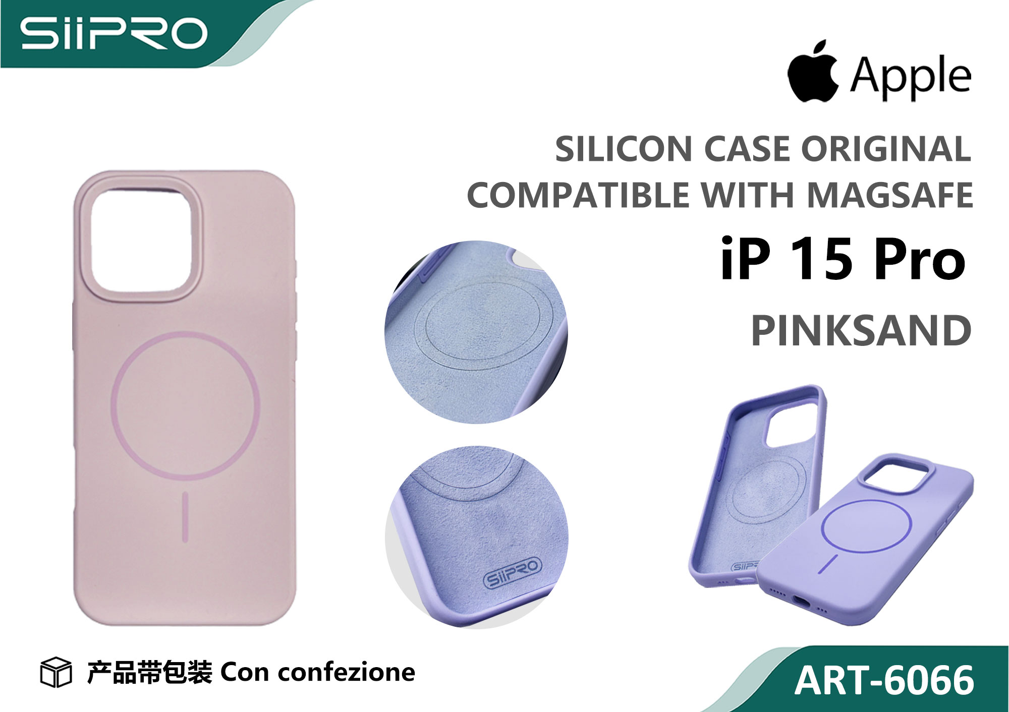 6066-IP15PRO-PINKSAND SILICONE CASE CON MAGNETICO IP 15PRO - immagine 1