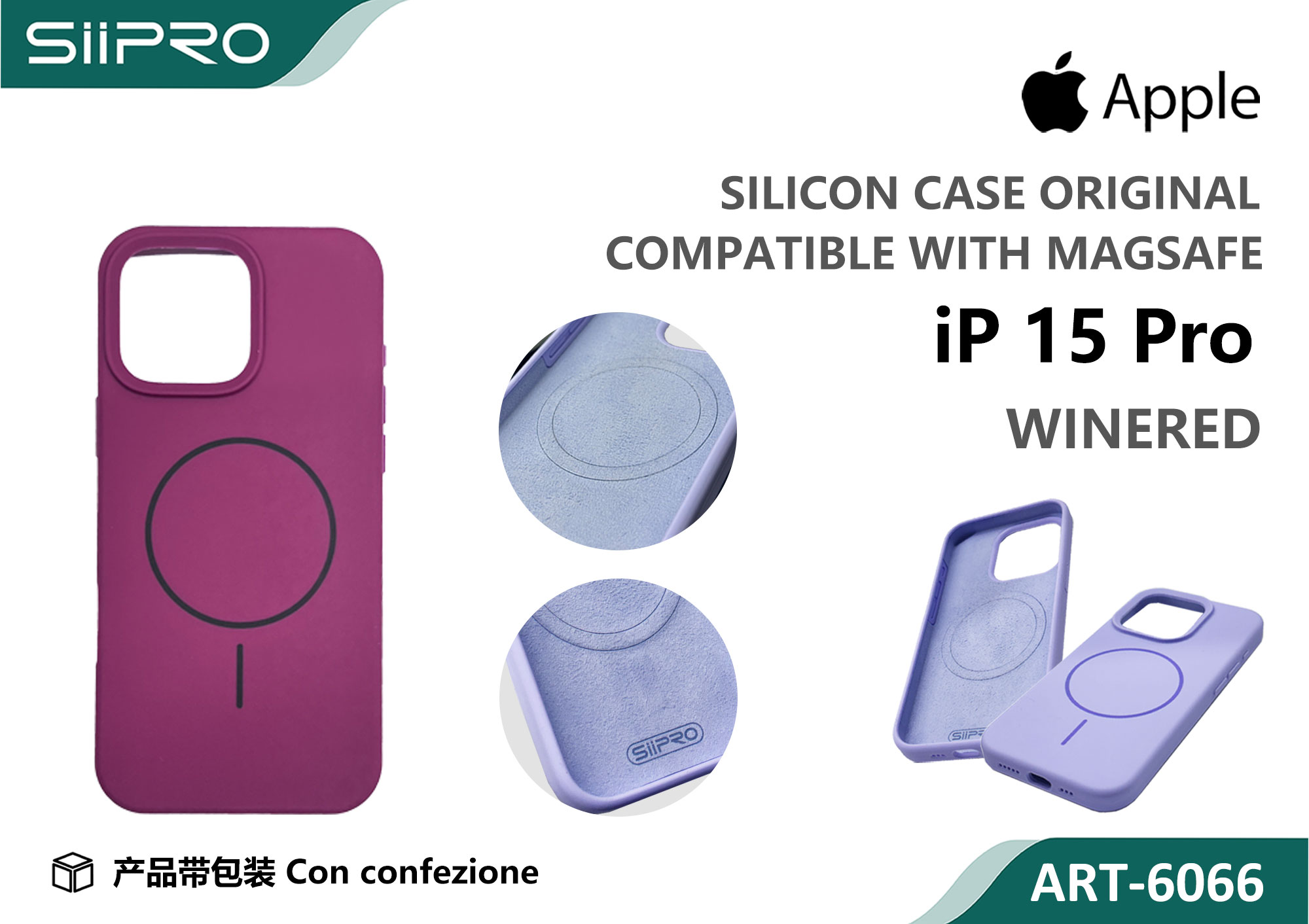 6066-IP15PRO-WINERED SILICONE CASE CON MAGNETICO IP 15PRO - immagine 1