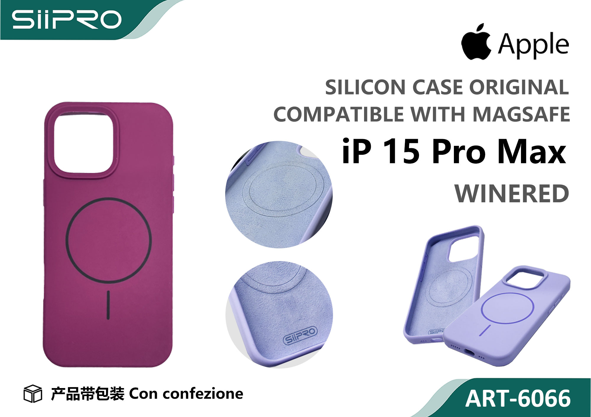 6066-IP15PROMAX-WINERED SILICONE CASE CON MAGNETICO IP 15PROMAX - immagine 1
