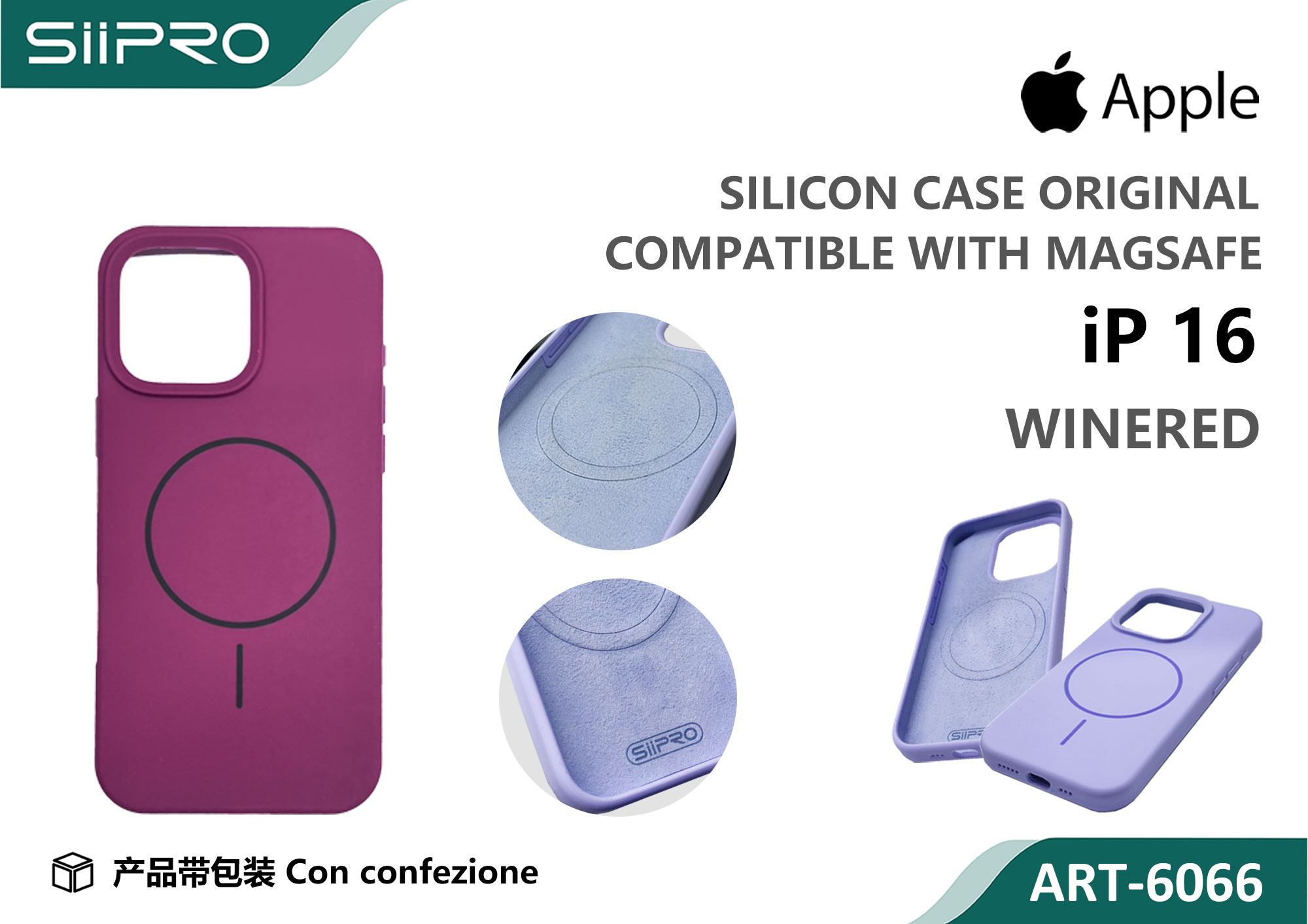 6066-IP16-WINERED SILICONE CASE CON MAGNETICO IP 16 - immagine 1