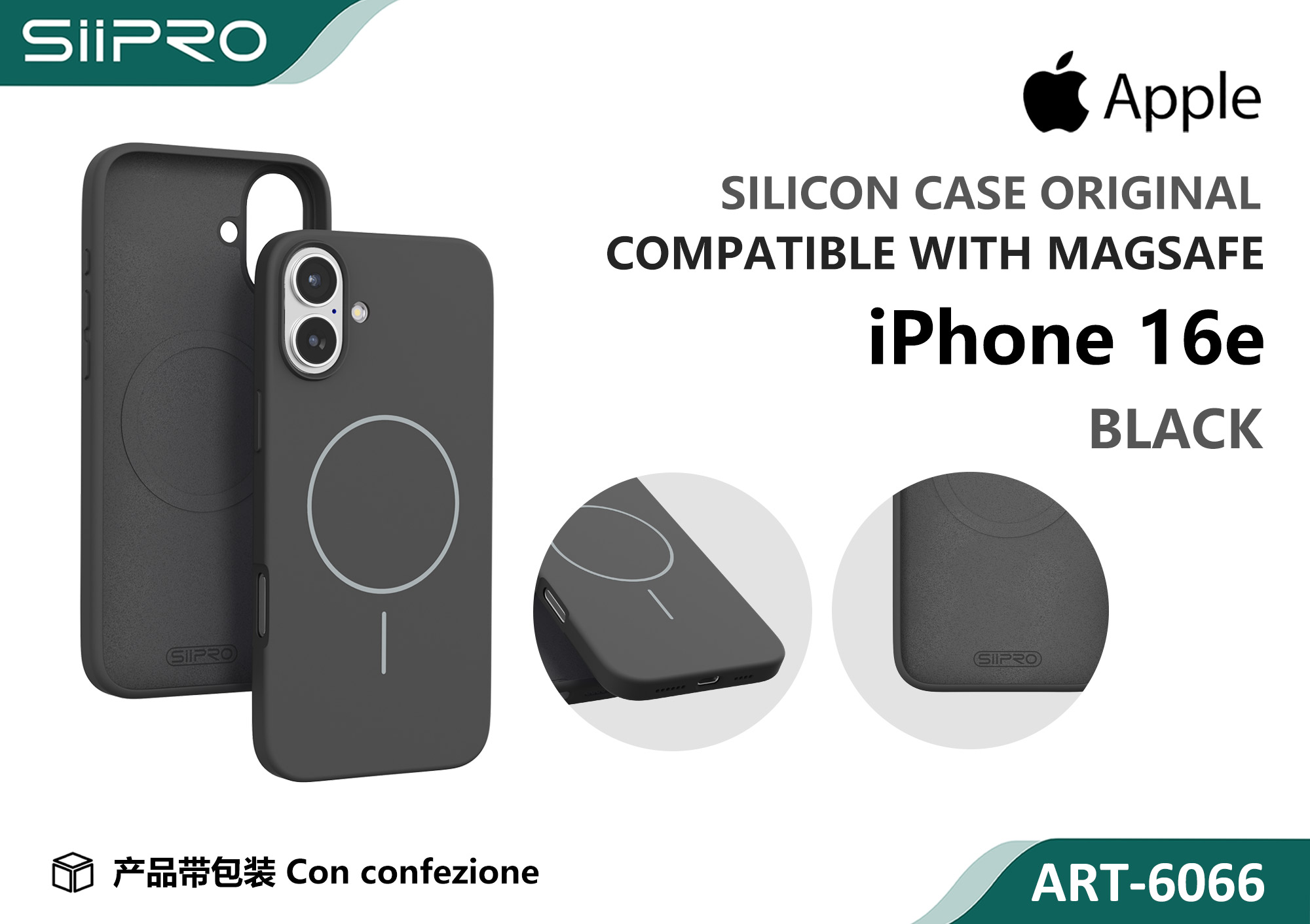 6066-IP16E-BLACK SILICONE CASE CON MAGNETICO IP 16E-17E - immagine 1