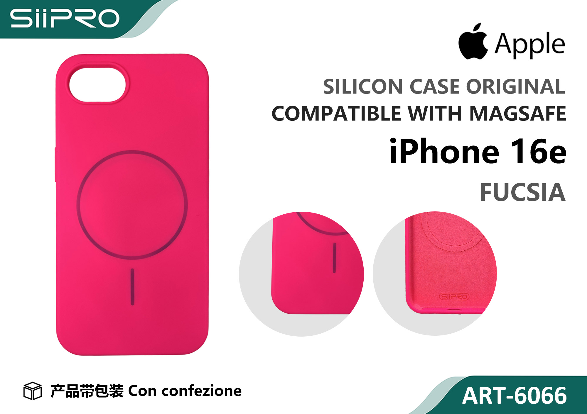 6066-IP16E-FUCSIA SILICONE CASE CON MAGNETICO IP 16E-17E - immagine 1