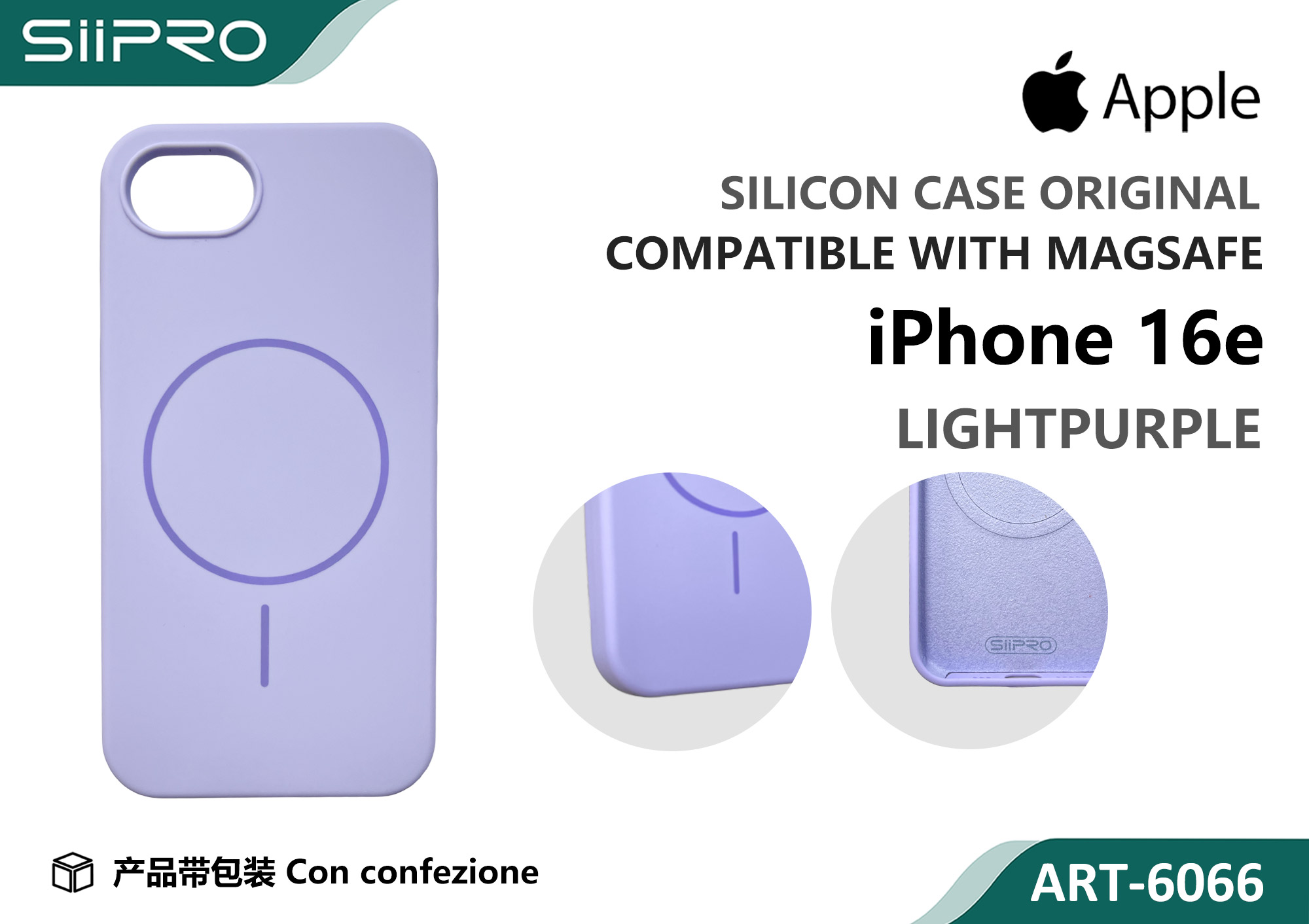 6066-IP16E-LIGHTPURPLE SILICONE CASE CON MAGNETICO IP 16E-17E - immagine 1