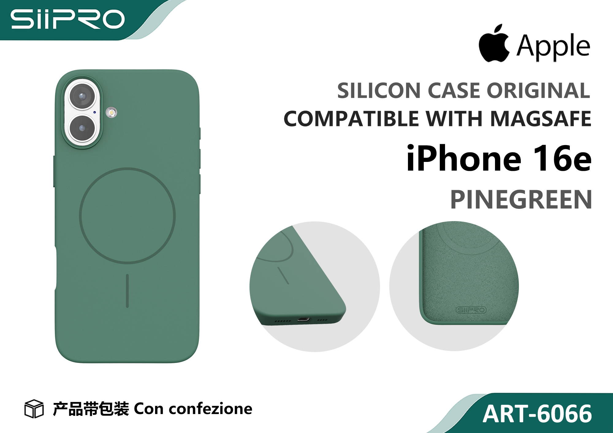 6066-IP16E-PINEGREEN SILICONE CASE CON MAGNETICO IP 16E-17E - immagine 1